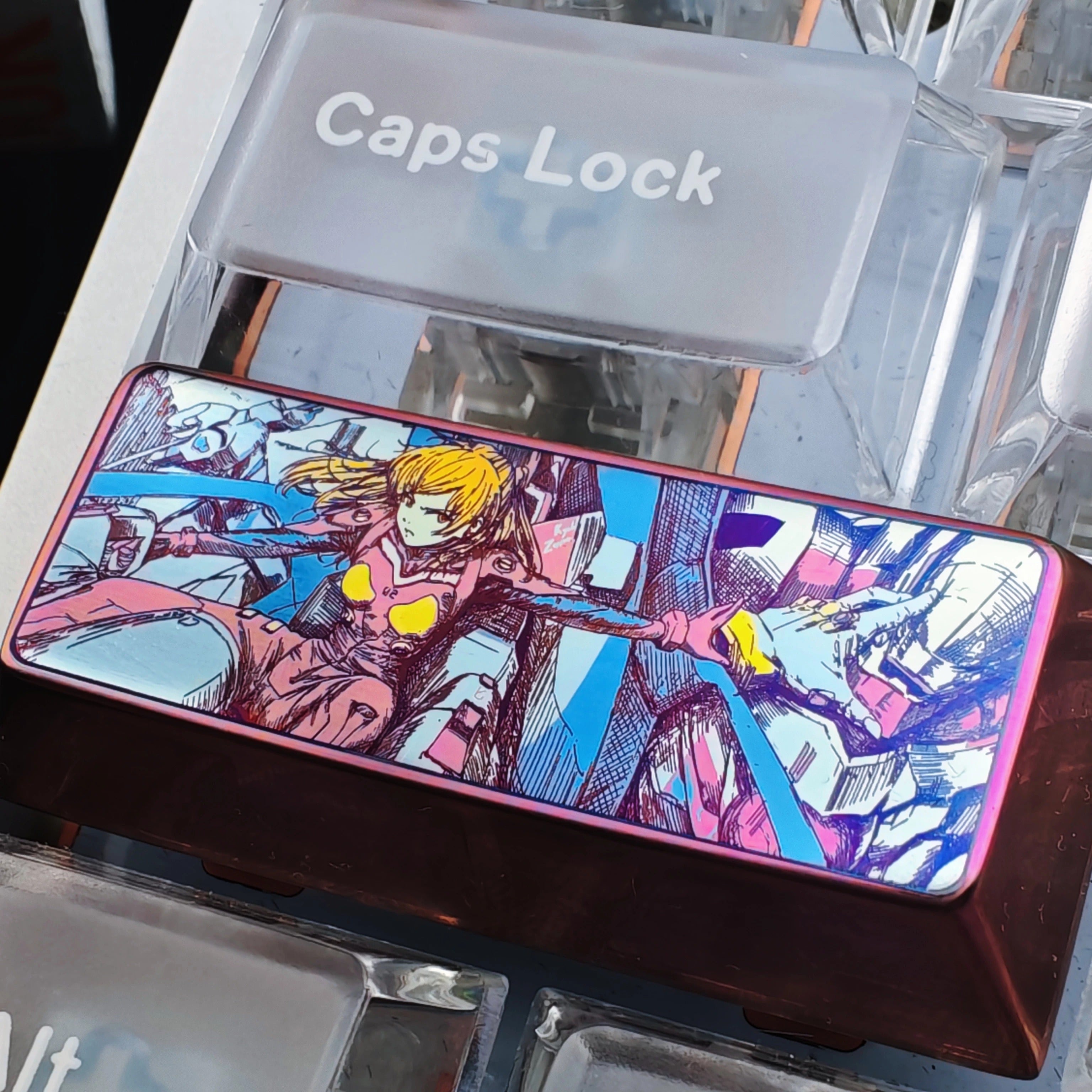 EVA series, Asuka 2.25U sketch style titanium alloy personalized keycaps, anime, gaming, cultural and creative mechanical keyboard decorative keycaps