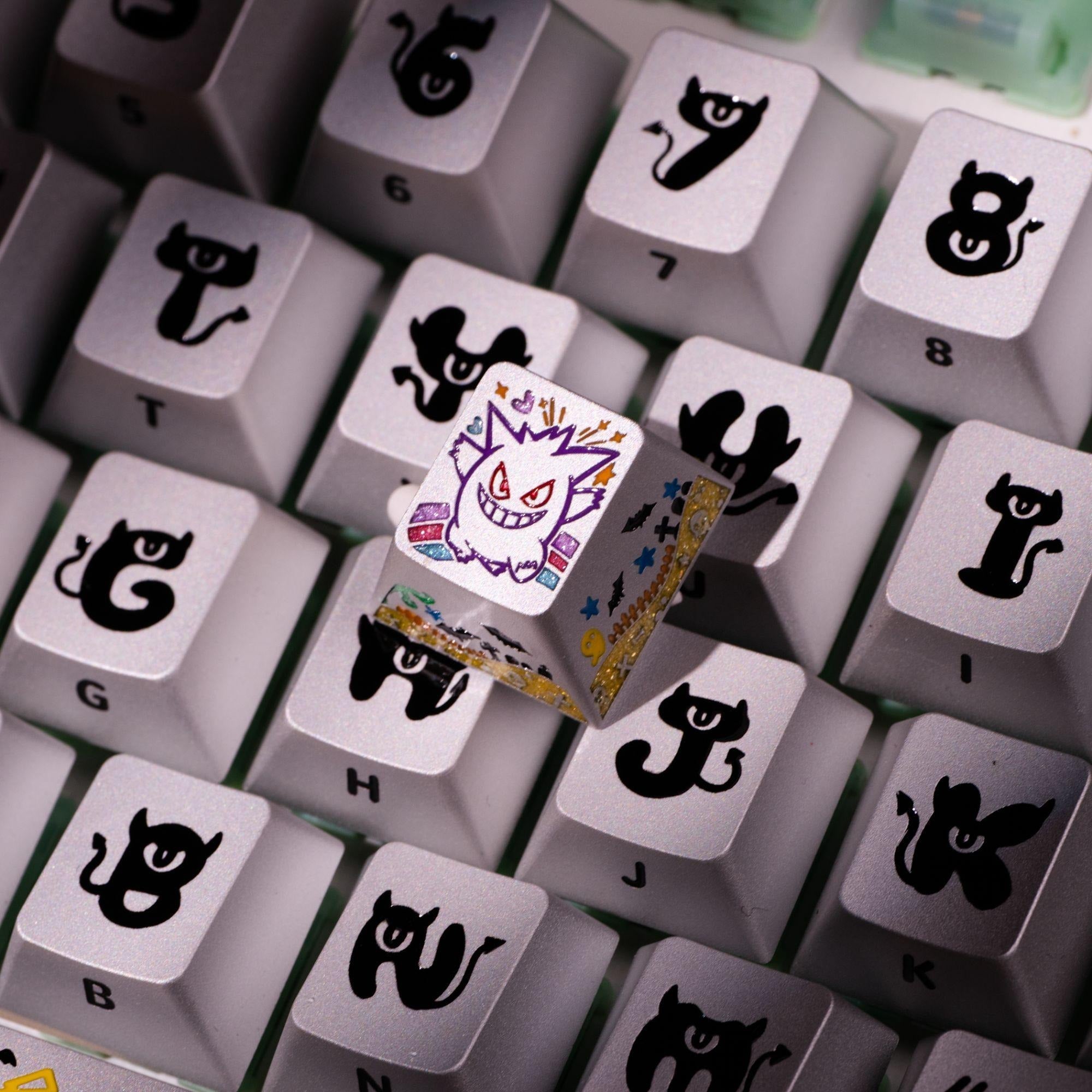 Pok é mon series, Gangar themed design, 17 key set, keycaps made of aluminum alloy material CNC integrated precision machining personalized keycaps, mechanical keyboard decorative keycaps