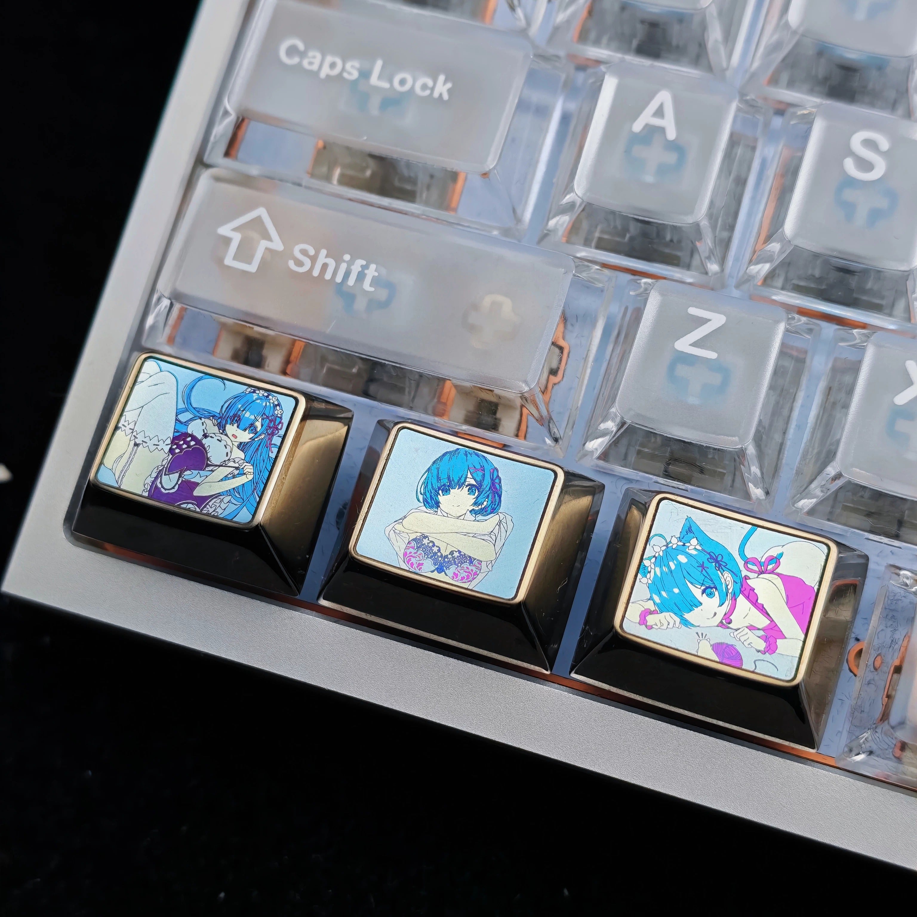 Re:Life in a different world from zero,Rem,1.25U Titanium alloy personalized keycaps, anime creative culture metal material keycaps, mechanical keyboard decorative keycaps