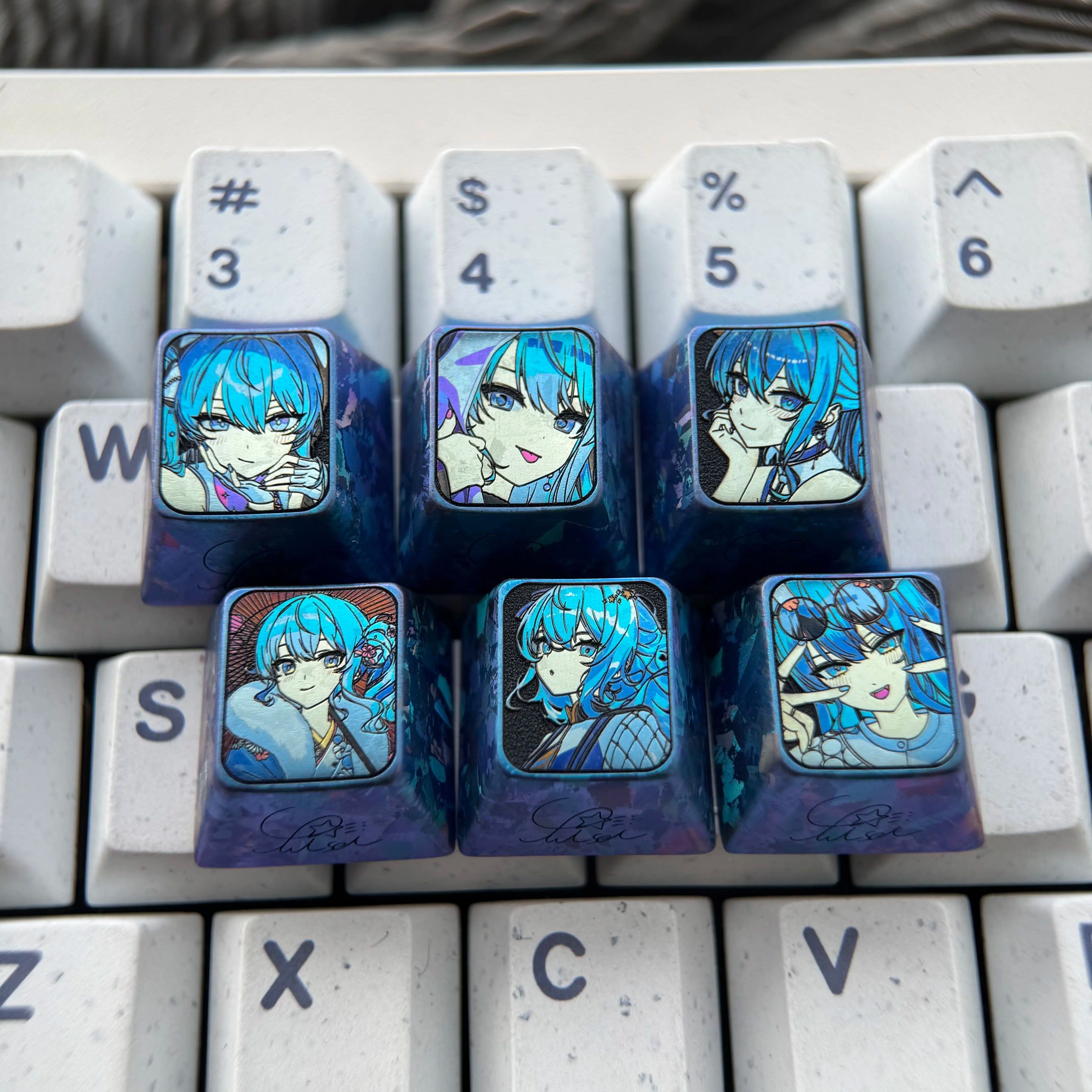 Hoshimachi Suisei, 1U titanium alloy personalized keycap, anime, gaming, cultural and creative mechanical keyboard decoration keycap