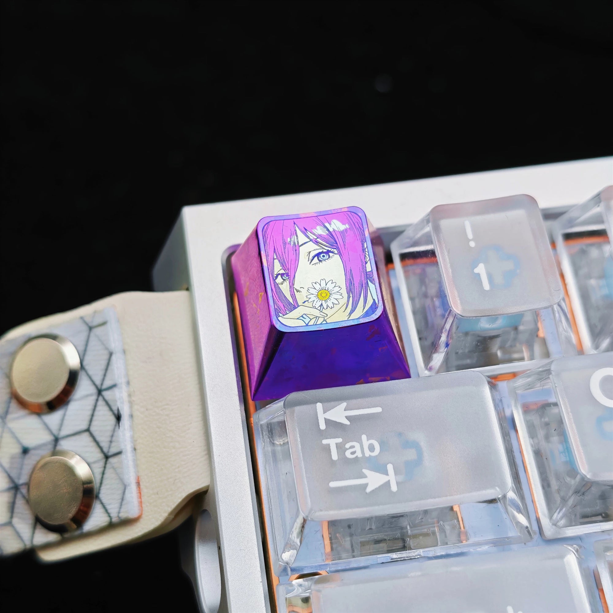 Chainsaw Man, Reze themed design, 1U titanium alloy decorative keycaps, anime, gaming, cultural and creative peripheral products, mechanical keyboards, metal personalized keycaps