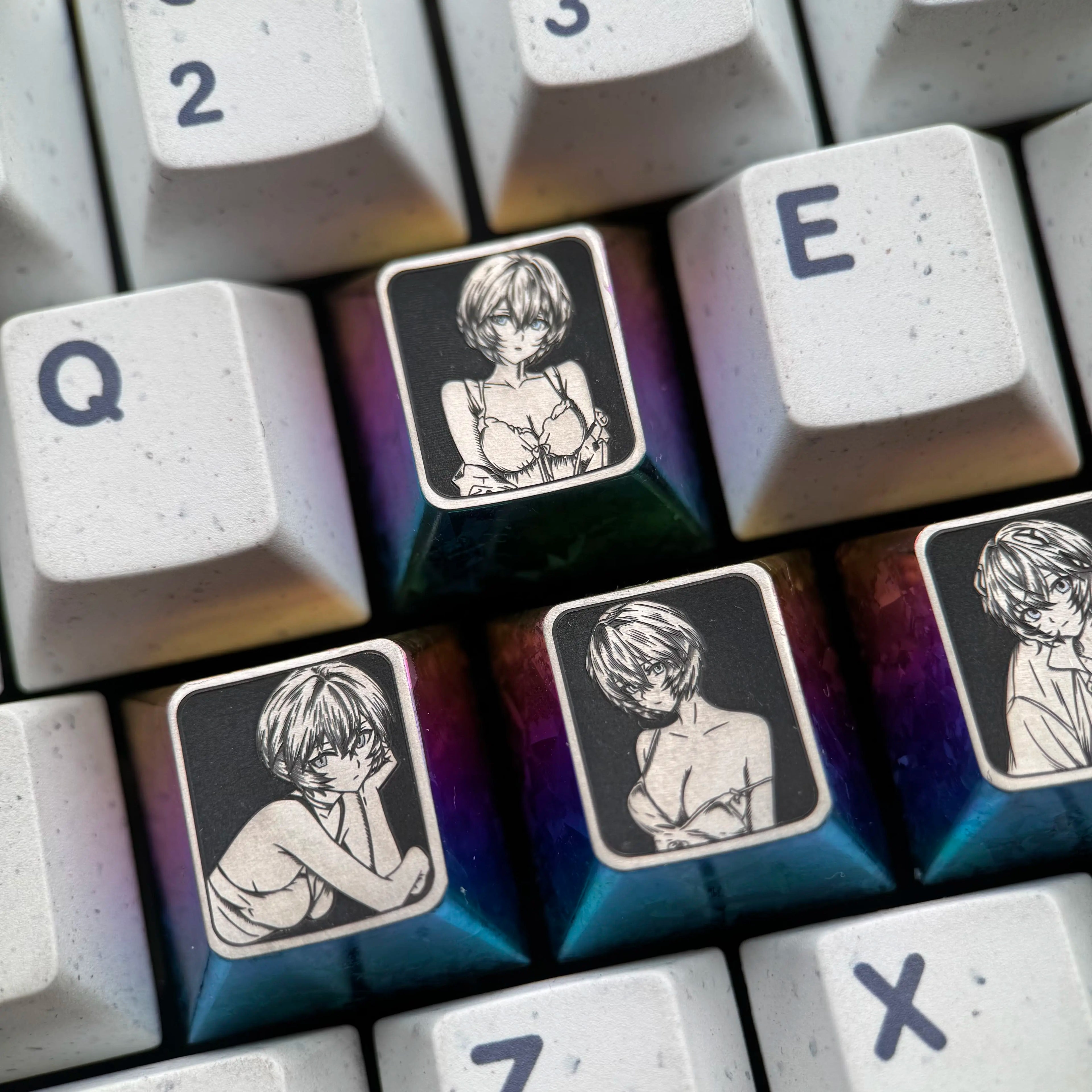 EVA,Ayanami Rei,WASD/directional key titanium alloy set personalized keycaps, anime and game decorative art keycap combination customized metal set