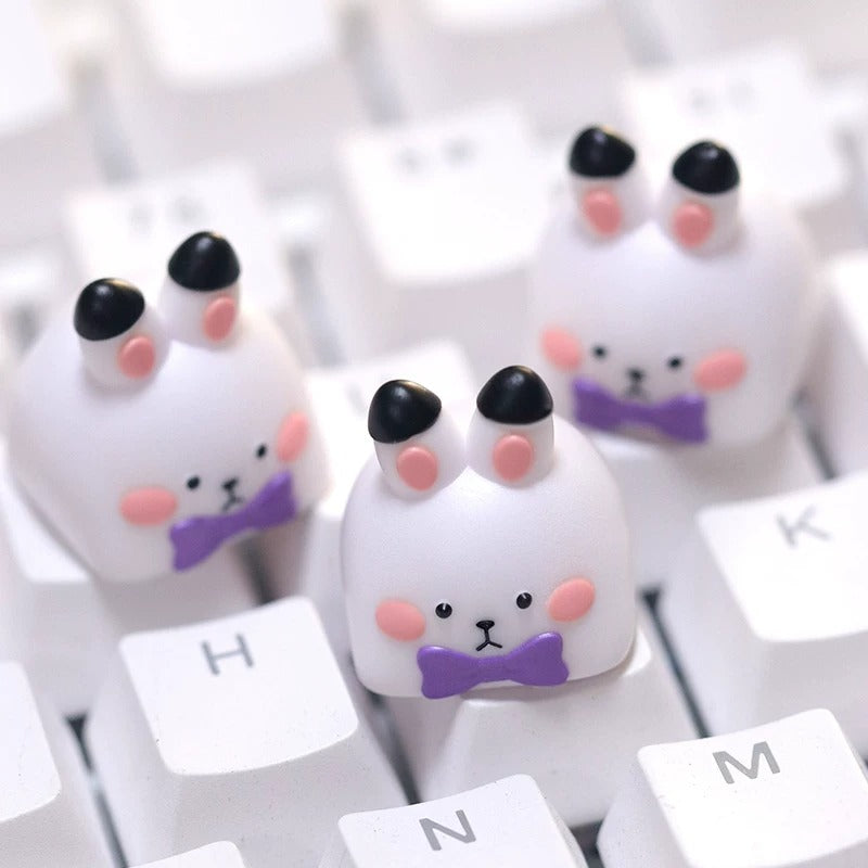 Cute gentleman rabbit, multi-color resin personalized keycaps, cartoon image design mechanical keyboard art keycaps decoration keycaps