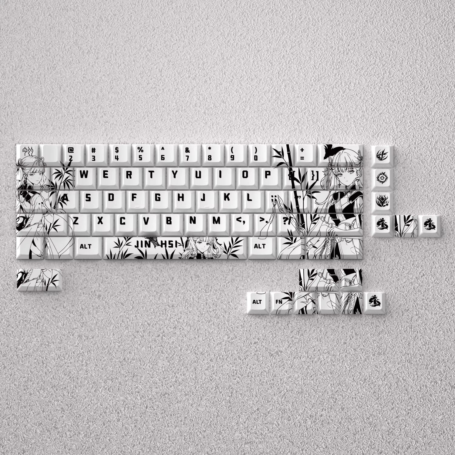 Wuthering Waves series, Jinhsi theme, original high PBT material compatible MX switch mechanical keyboard, anime game theme set keycaps, mechanical keyboard replacement keycap set