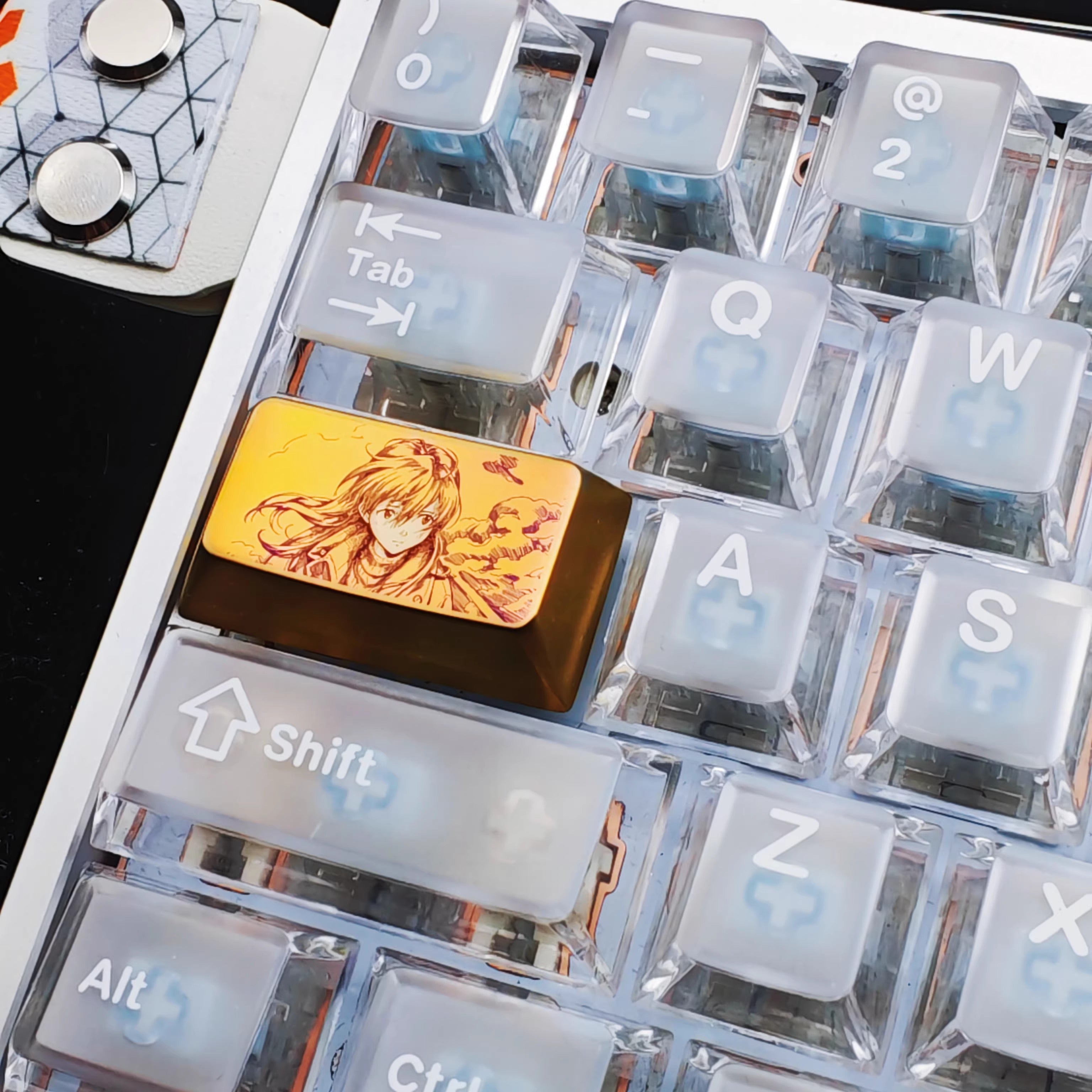 EVA theme, Asuka manga brushstrokes 1.75 U anime creative titanium alloy personalized keycaps, metal carved decorative keycaps