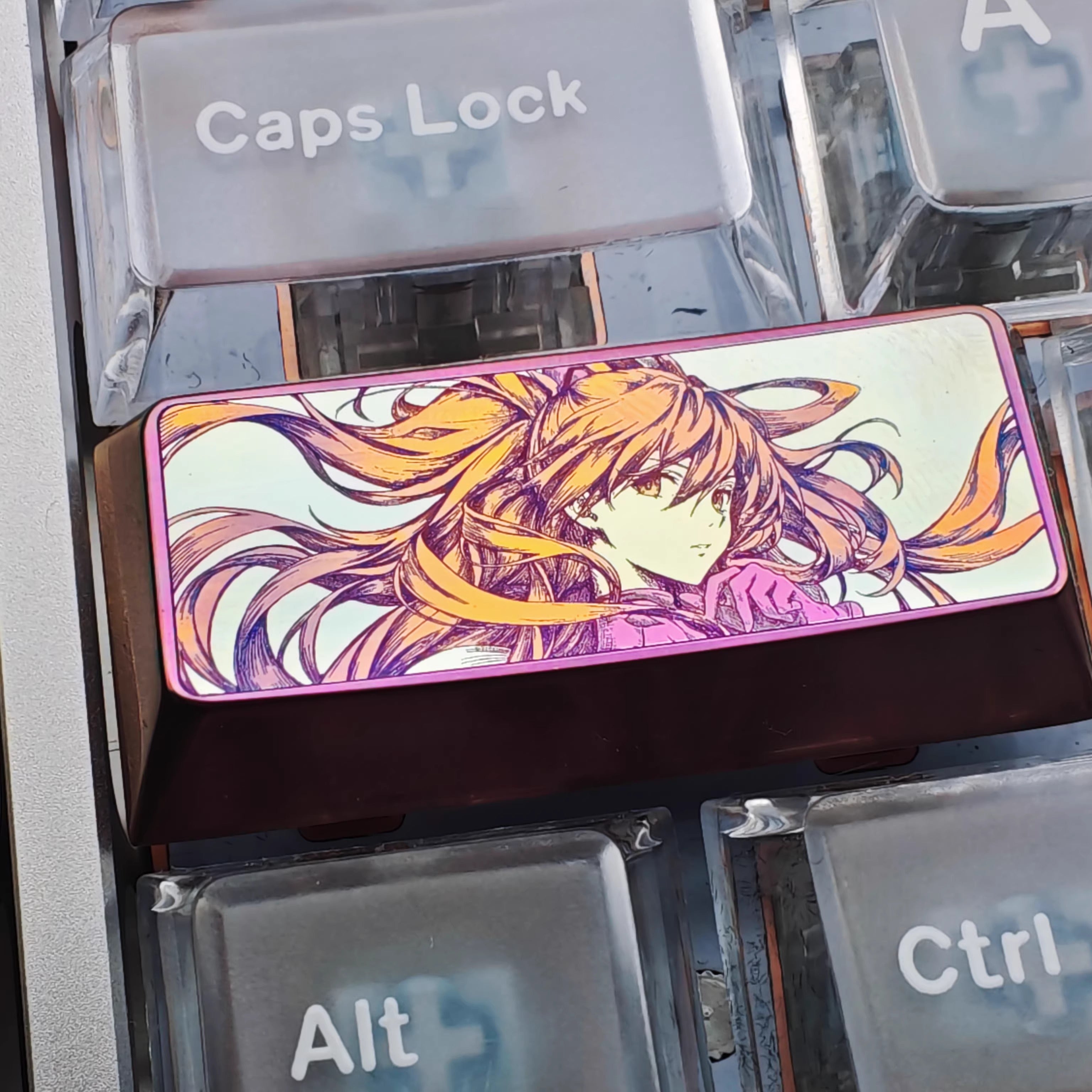EVA, Asuka 2.25U titanium alloy cartoon line personalized keycap, cultural innovation anime game art decoration keycap