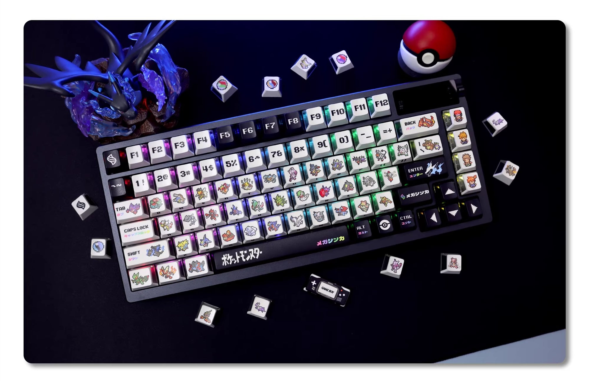 Pokemon Key Cap Mega Pixel Wind Mechanical Keyboard Cap PBT Five sided Thermal Sublimation Three sided Transparent Anime Theme Personalized Key Cap Set
