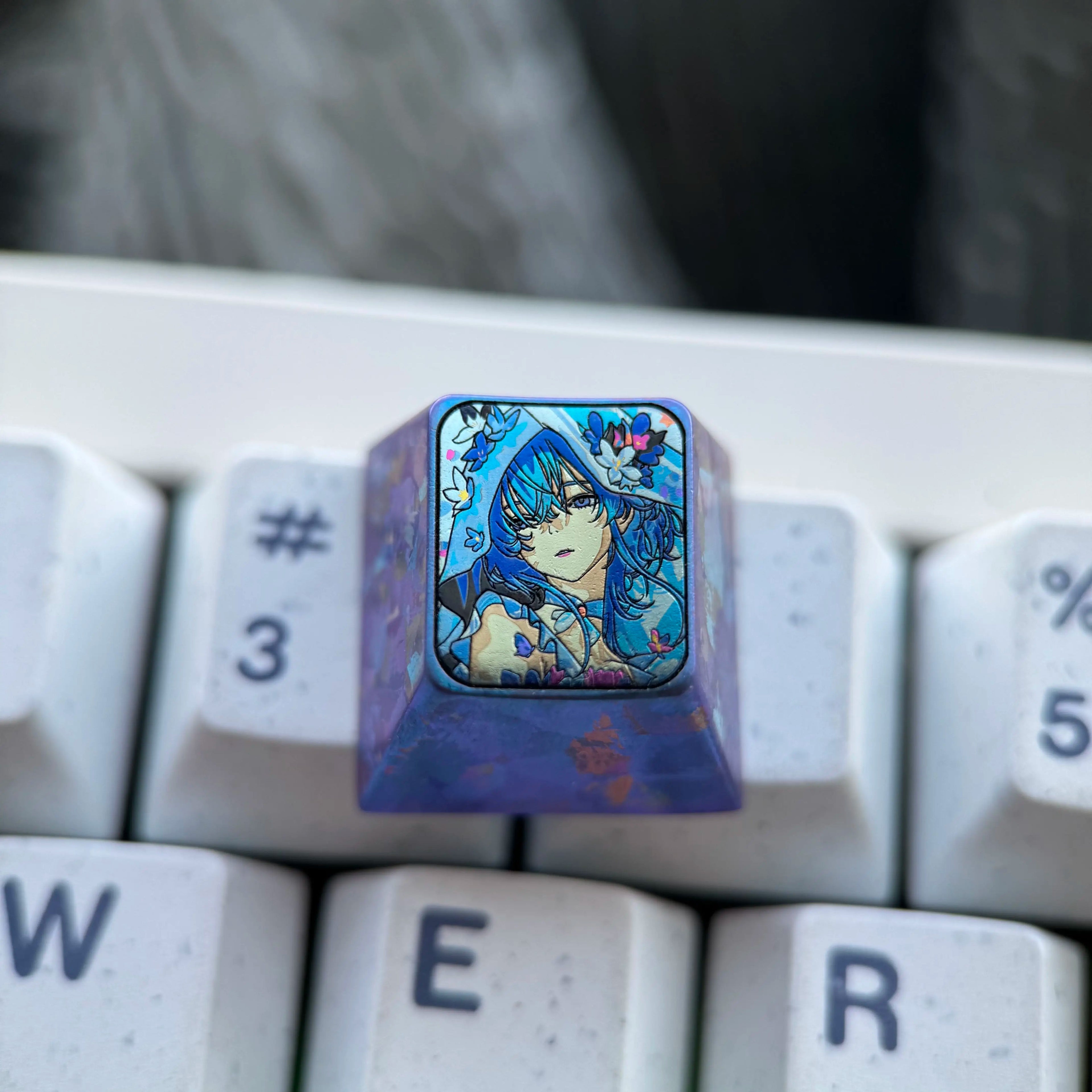 Wuthering Waves, The Shorekeeper theme, 1U titanium alloy personalized keycaps, anime game metal keycaps, mechanical keyboard decorative keycaps