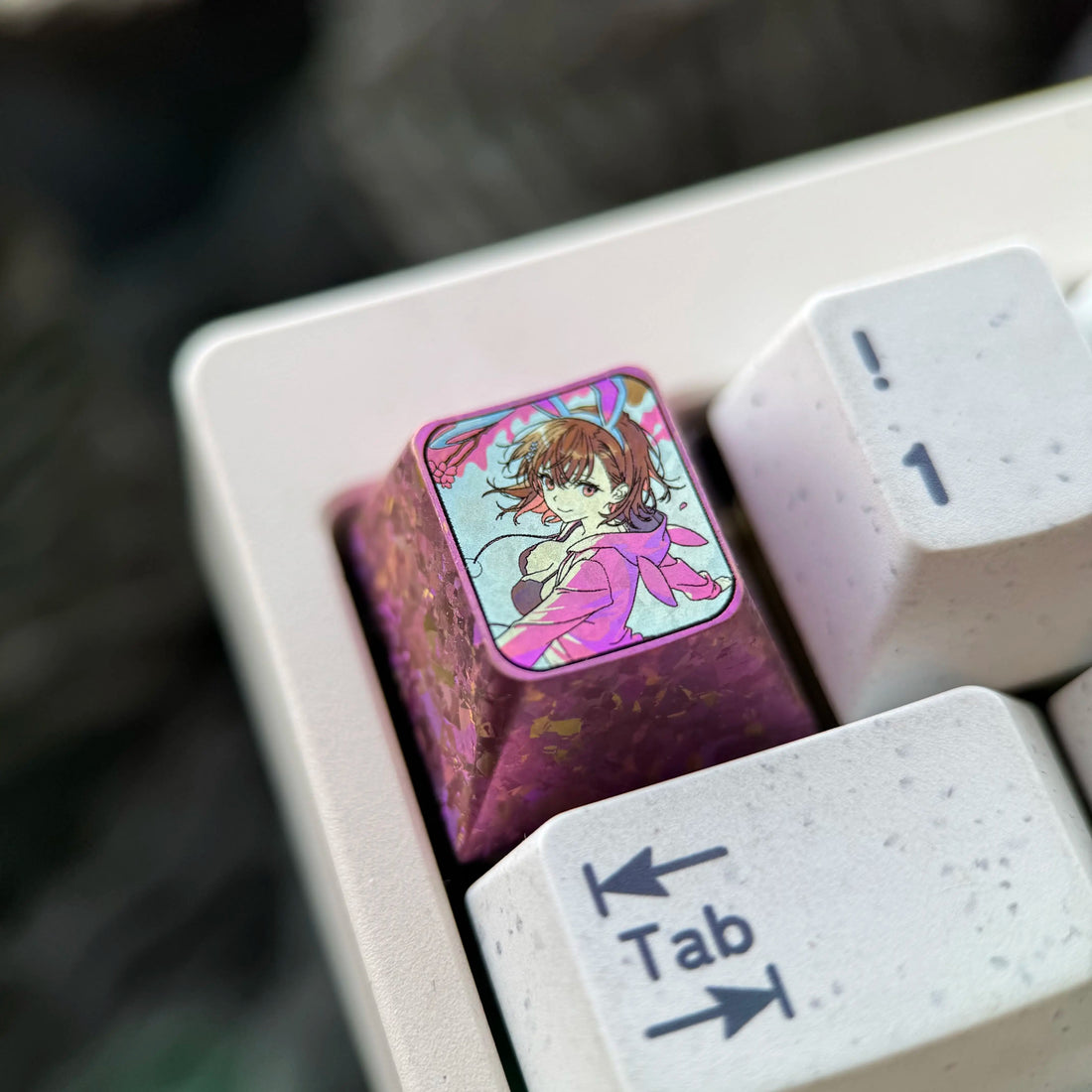 A Certain Magical Index, Misaka Mikoto, 1U ice crystal titanium alloy personalized keycaps, anime and game culture peripheral products, mechanical keyboard decorative keycaps.