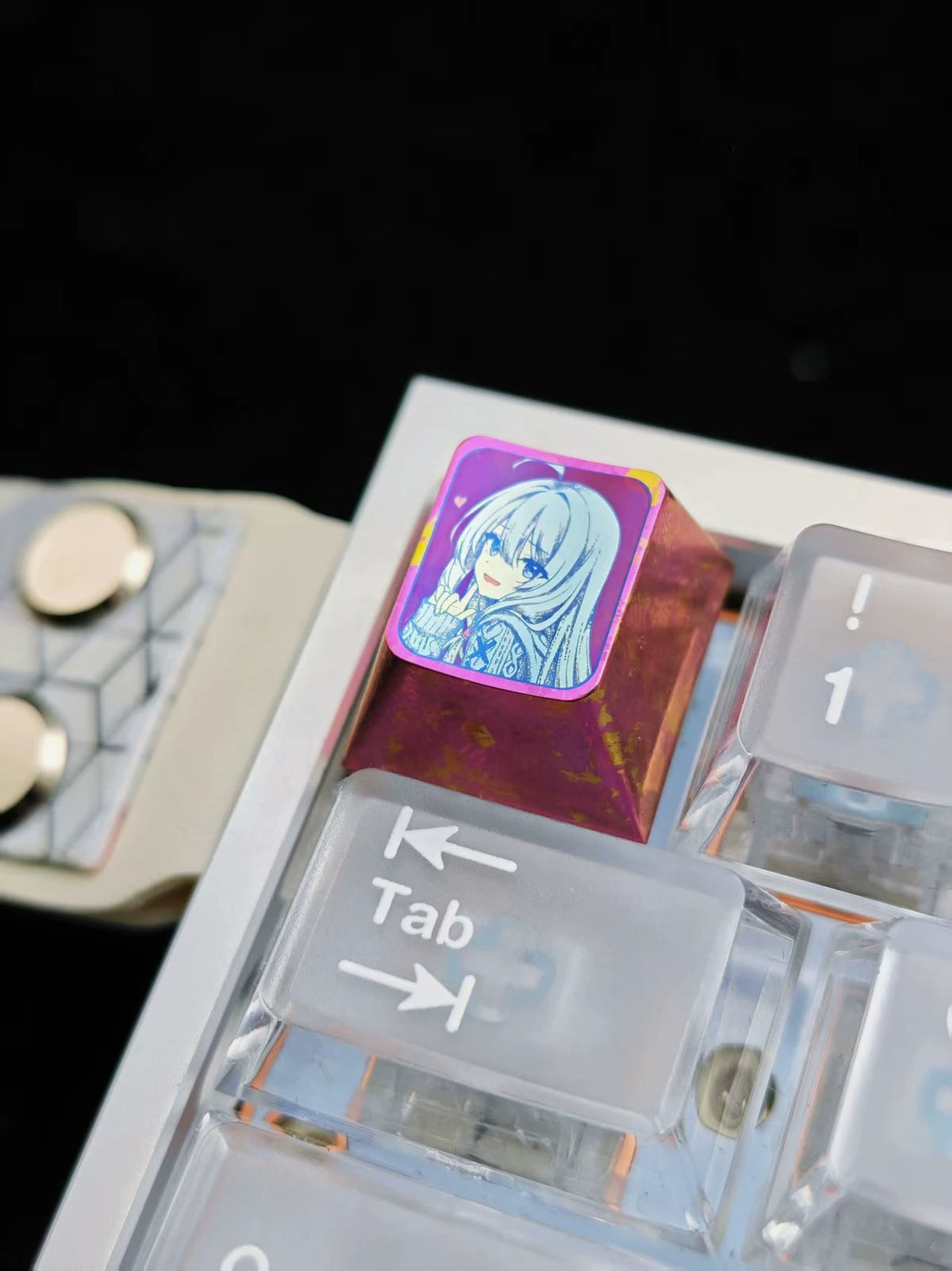 Wandering Witch: The Journey of Elaina,Elaina 1 U titanium alloy personalized keycaps, anime and game cultural creative keycaps, mechanical keyboard decorative keycaps