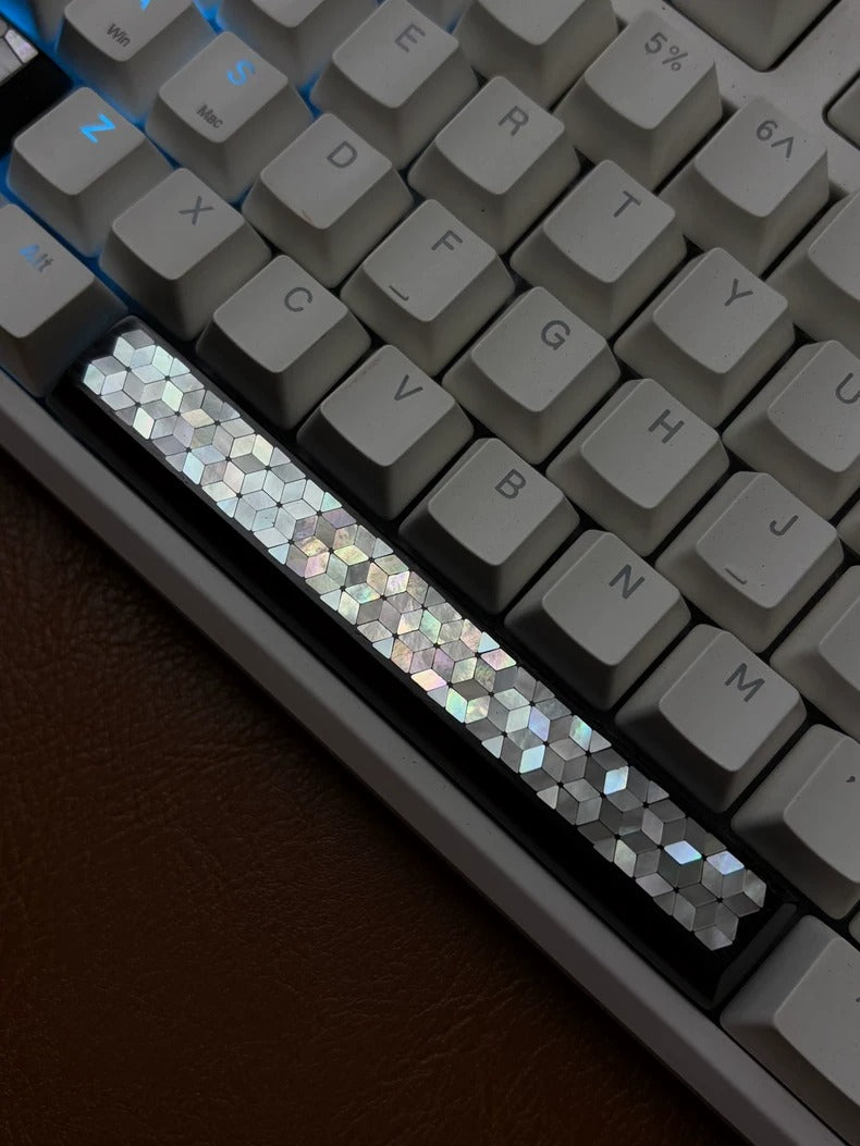 Purple Sandalwood Inlaid Shell Keycaps, 6.25U Spacebar handmade customized personalized keycaps, simple cultural and creative colorful pearl shells+wooden keycaps, mechanical keyboard art decoration keycaps