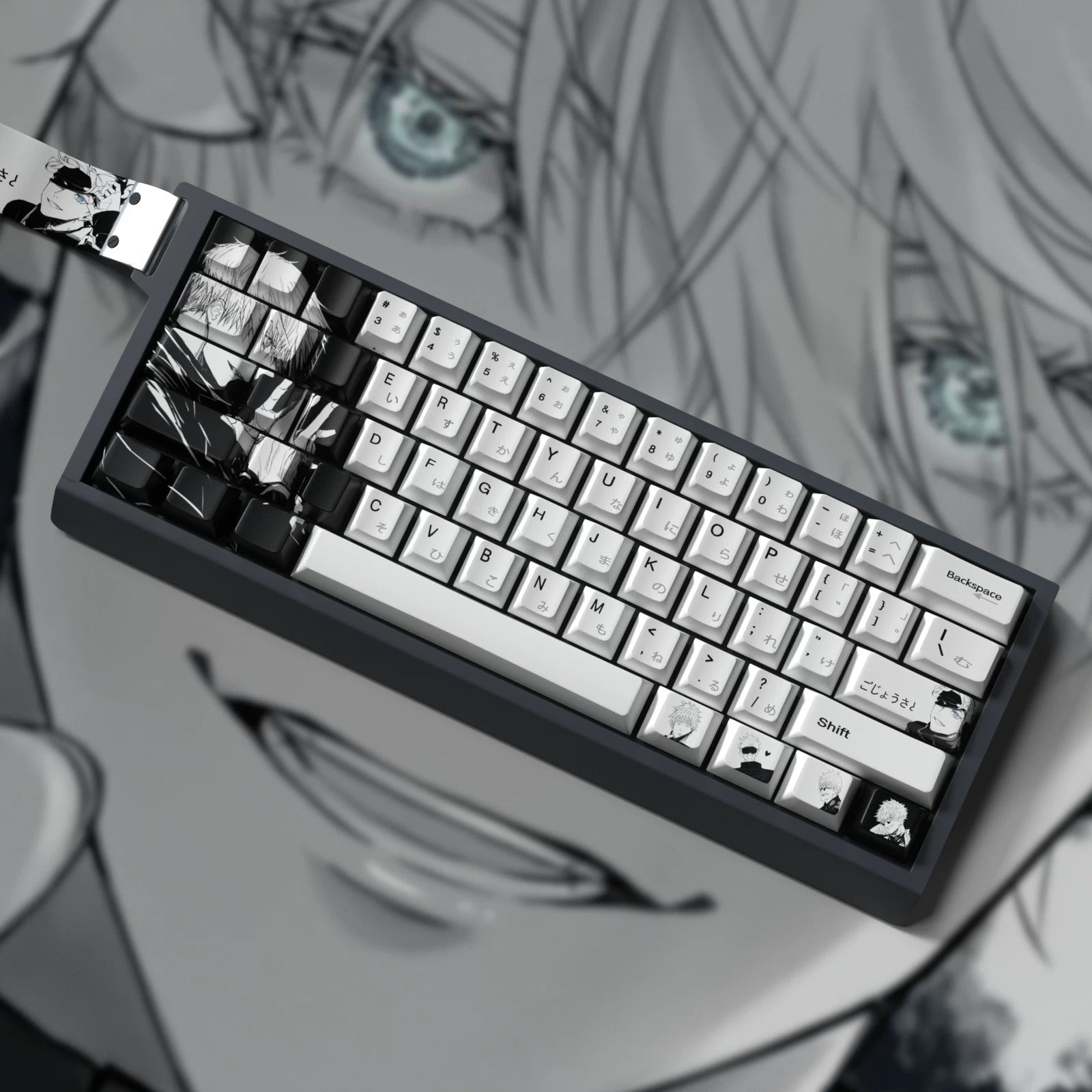 Jujutsu Kaisen series, Gojo Satoru themed personalized keycap set, PBT material, anime style keycap set, suitable for 61/64/68/75/84/87/104 key mechanical keyboards