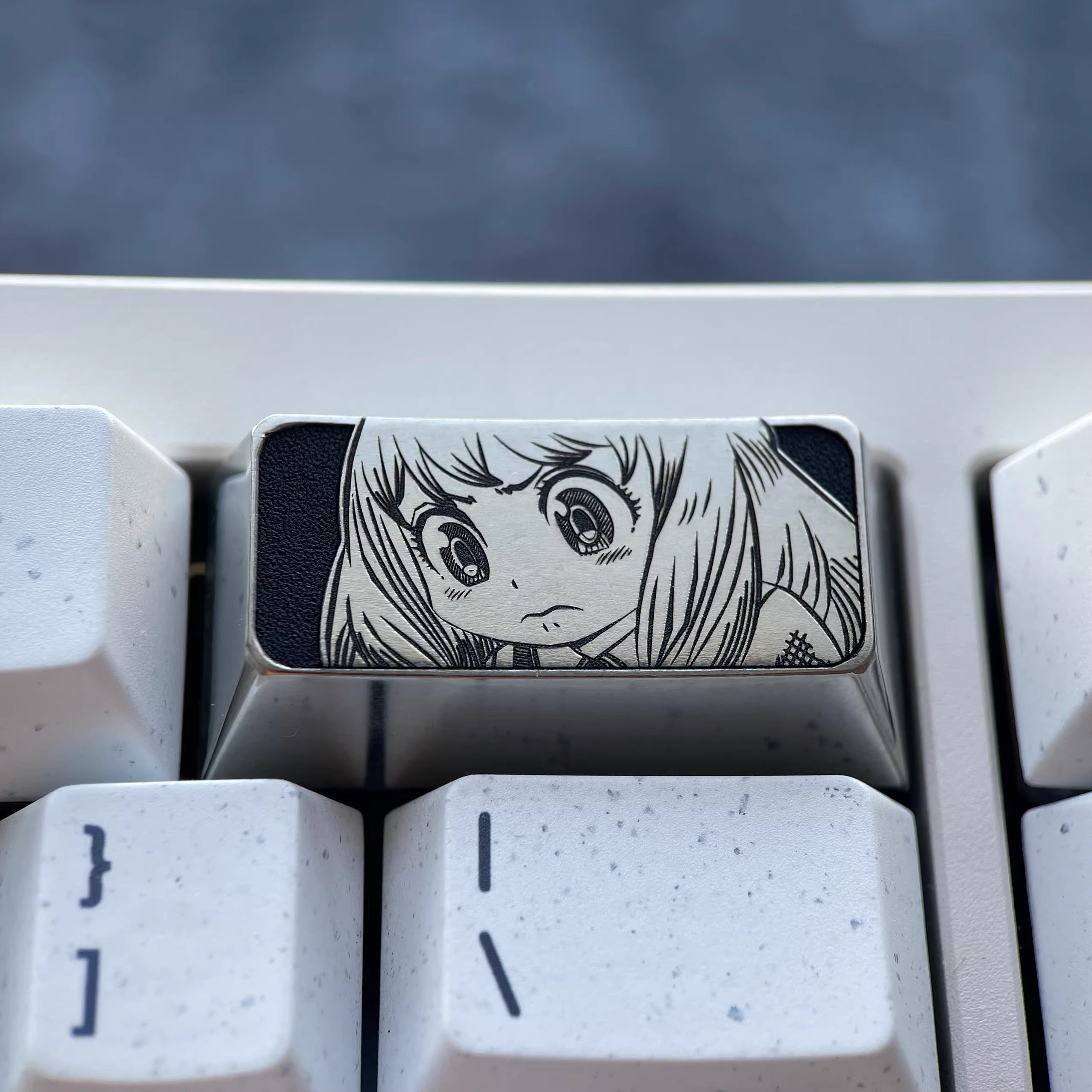 SPY × FAMILY, Anya Forger Theme, 2U Backspace Key Titanium Alloy Personalized Key Cap, Metal Decorative Key Cap, Mechanical Keyboard Anime Cartoon Key Cap