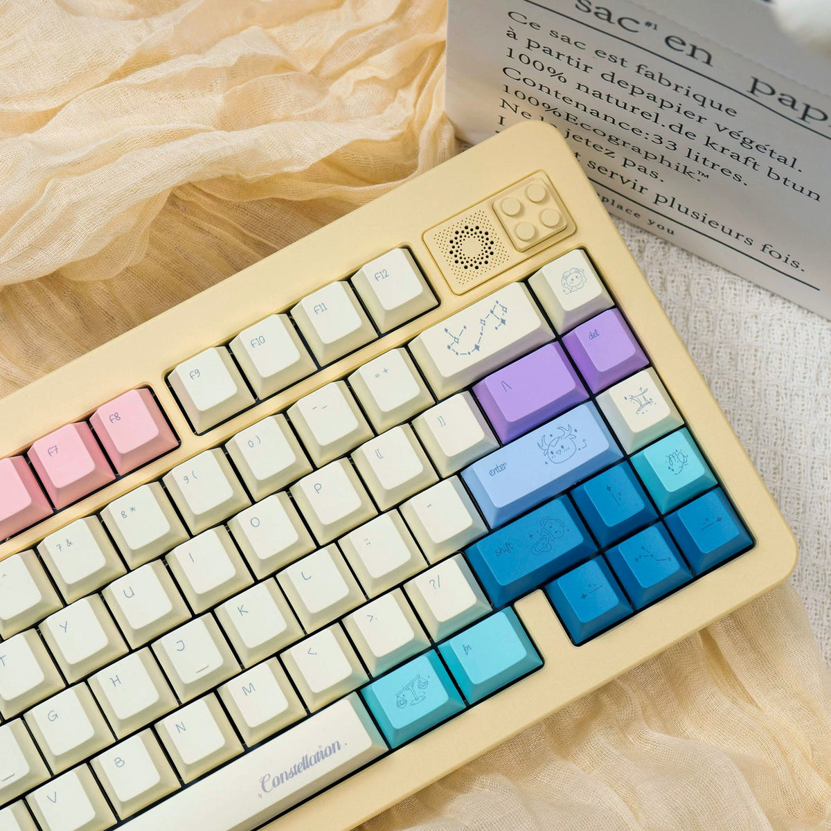 12 Constellation Theme Design, Macaron Color Matching PBT material personalized keycap set, mechanical keyboard replacement decorative keycaps, compatible with 61/64/68/75/84/87/104 key mechanical keyboard