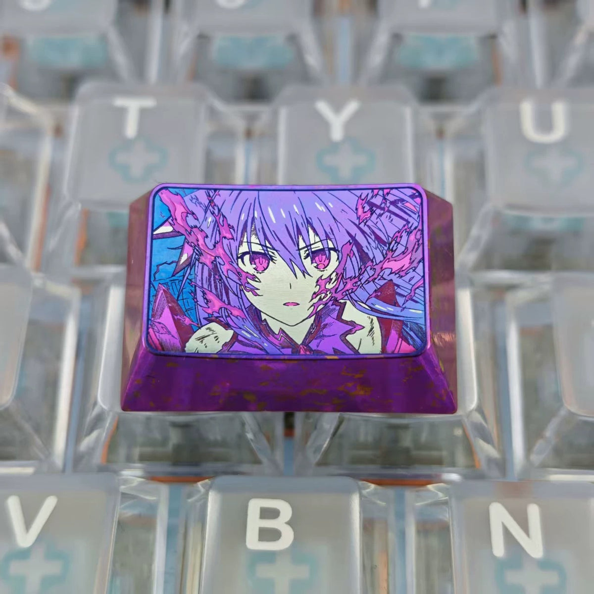DATE A LIVE,Yatogami Tohka 1.5 U titanium alloy personalized keycaps, mechanical keyboard metal decorative keycaps, anime and game culture peripheral keycaps