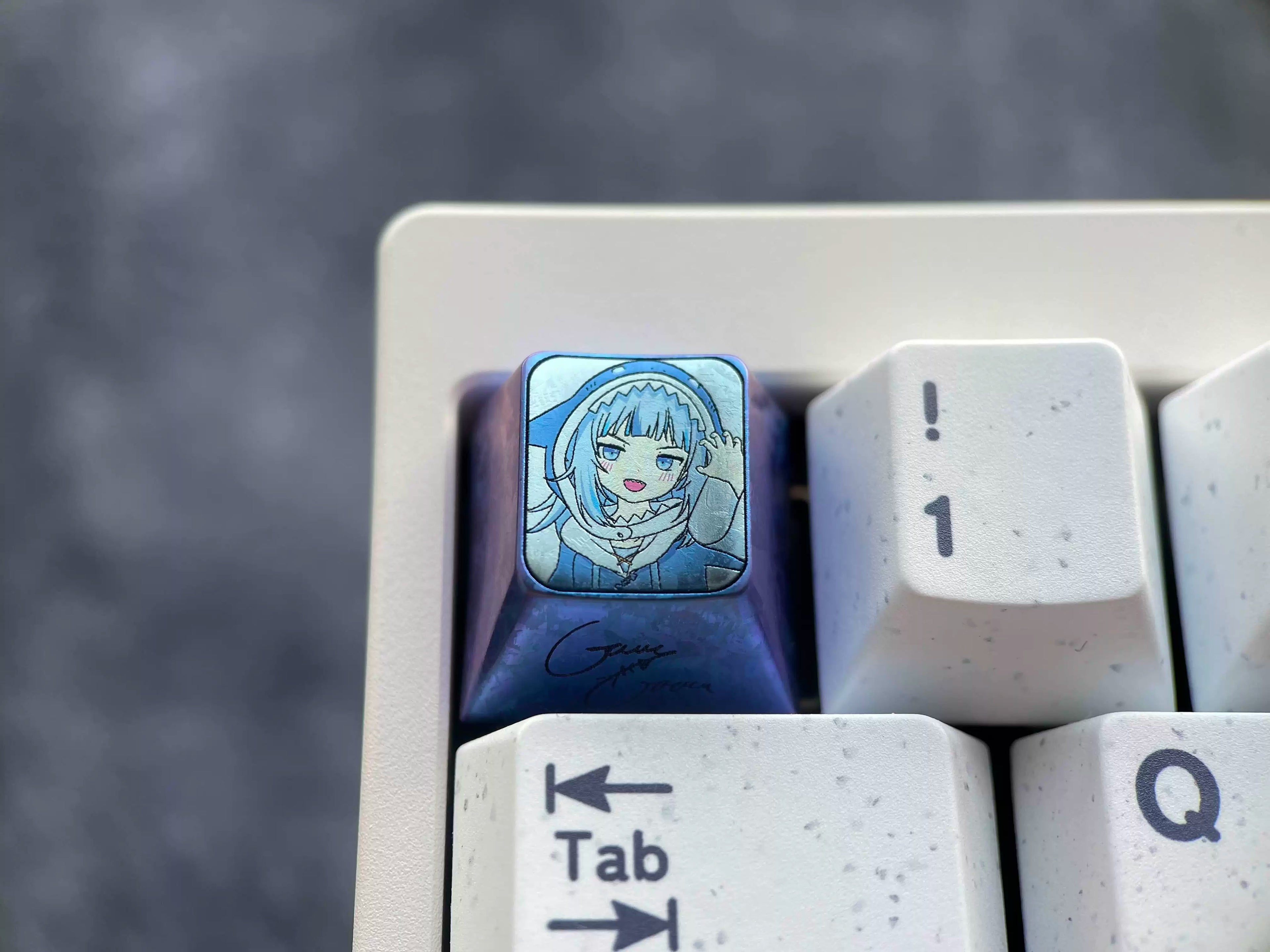 Hololive EN, Gawr Gura themed design 1U titanium alloy personalized keycaps, anime, games, music idols, creative cultural products, peripheral mechanical keyboards, decorative keycaps