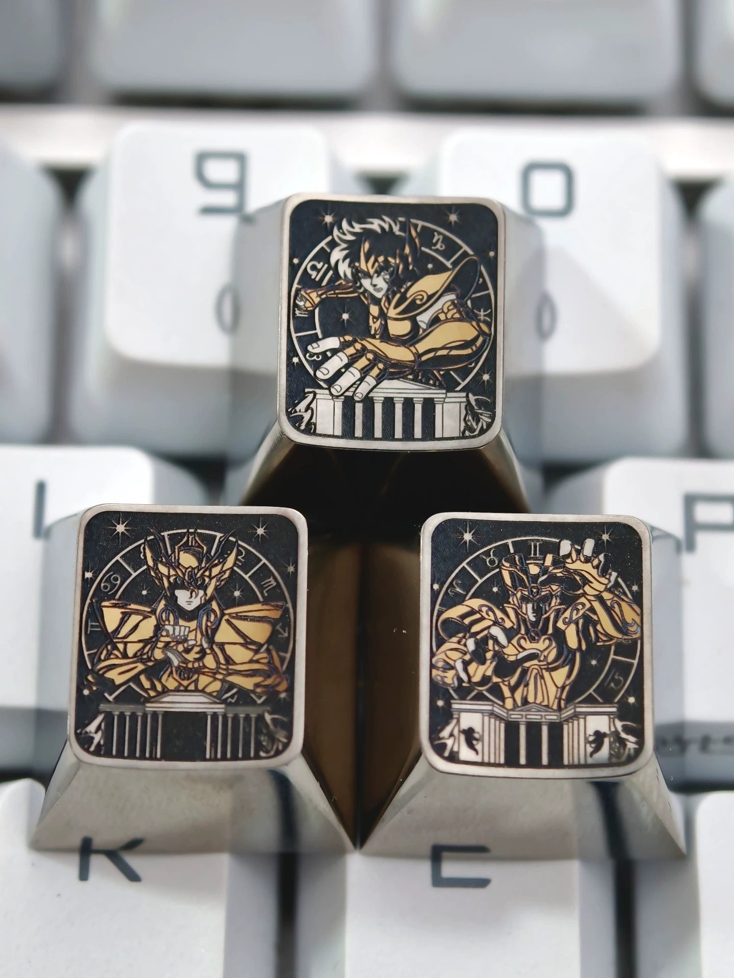 Saint Seiya, Twelve Gold Saints collection, 1U titanium alloy personalized keycaps, anime and game culture creative personalized keycaps, mechanical keyboard decorative keycaps