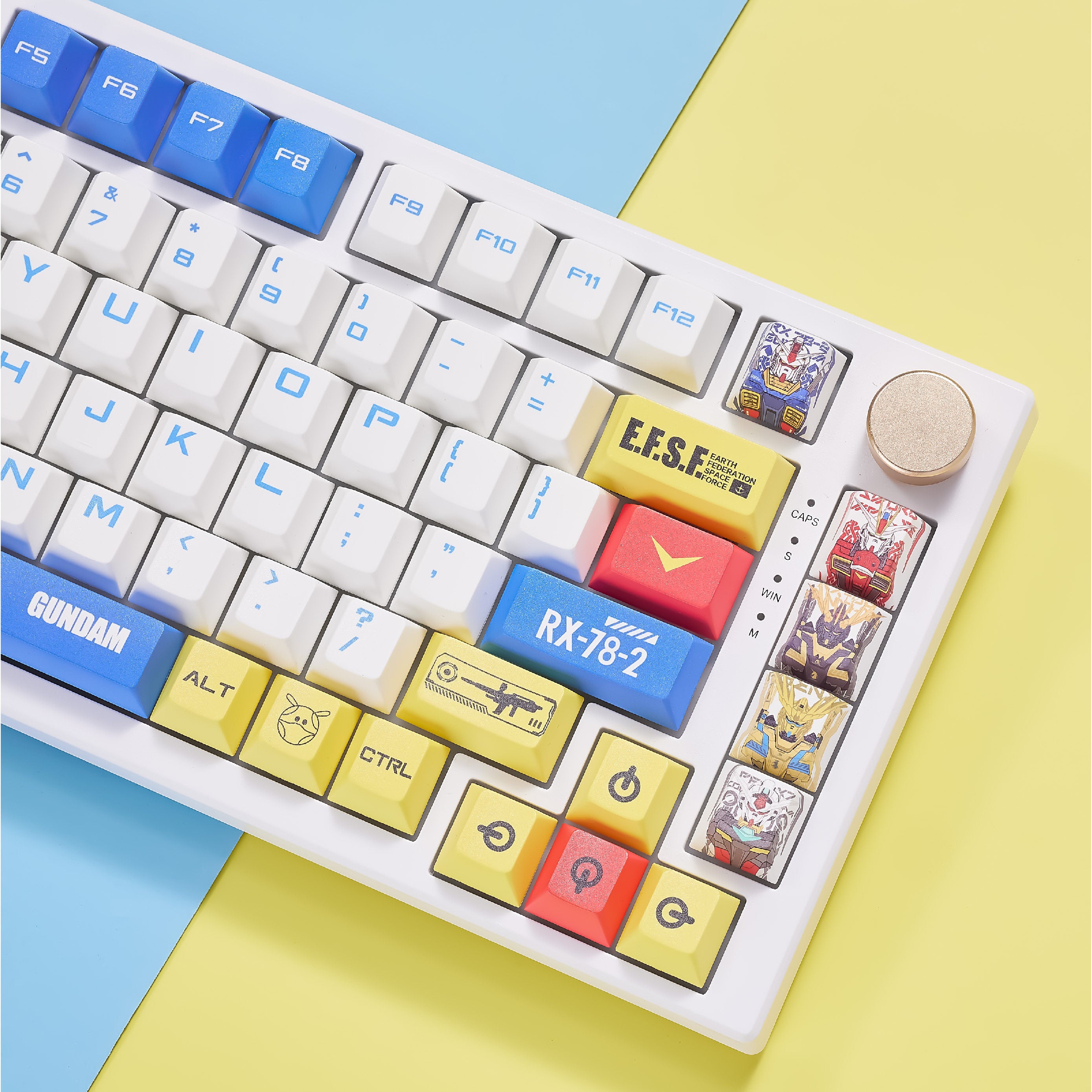 Gundam themed design, PBT material, sublimation process, large characters, personalized keycaps, mechanical keyboard decorative art keycaps