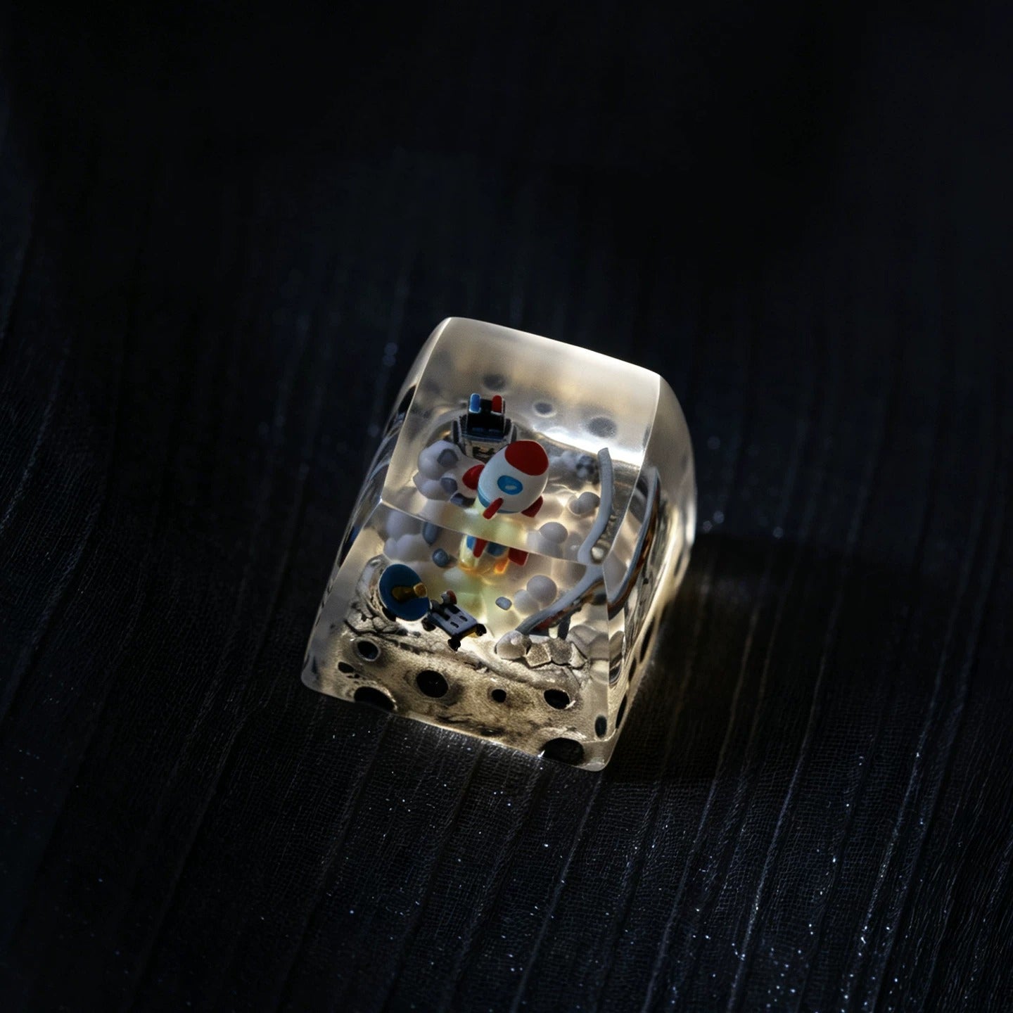 Flying into space, space themed design, Crystal drops of glue material artisankeycaps, craftsman decorated keycaps.