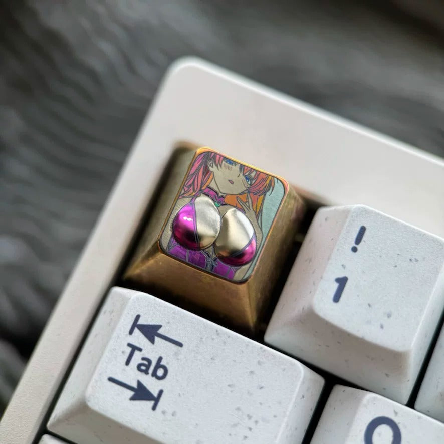EVA, Asuka, swimsuit three-dimensional carved titanium alloy personalized keycaps, anime and game creative peripheral keyboard decoration keycaps