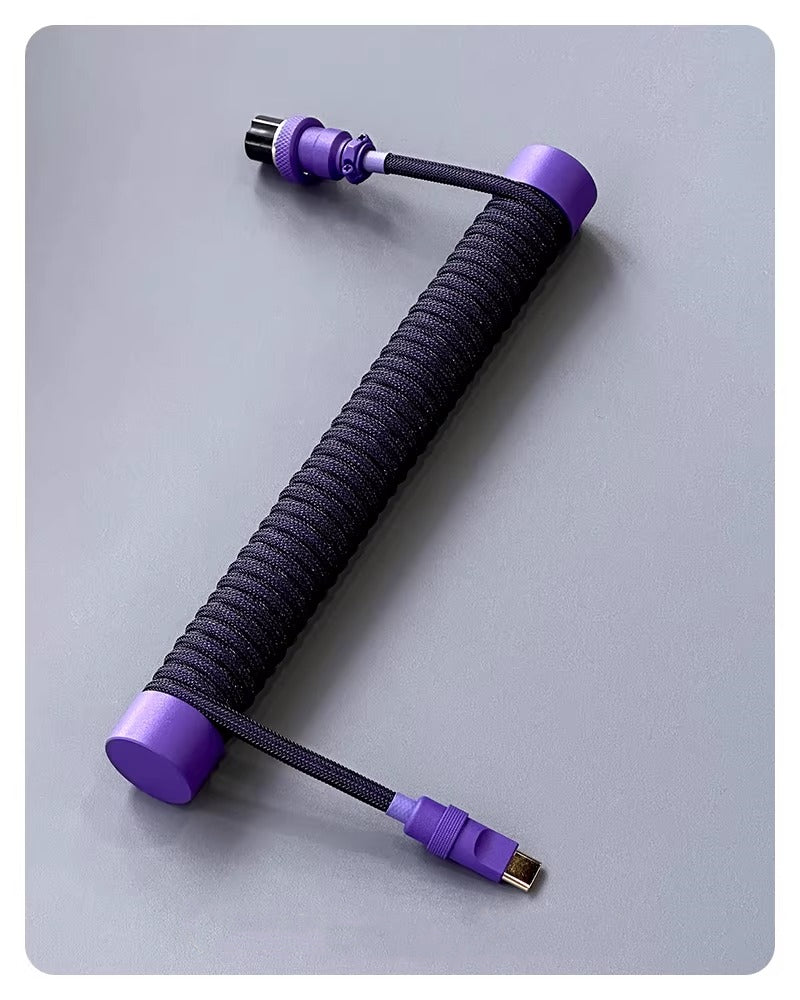 Dark night purple handmade custom keyboard 1.5M aviation plug spiral data cable, overall purple hardware purple