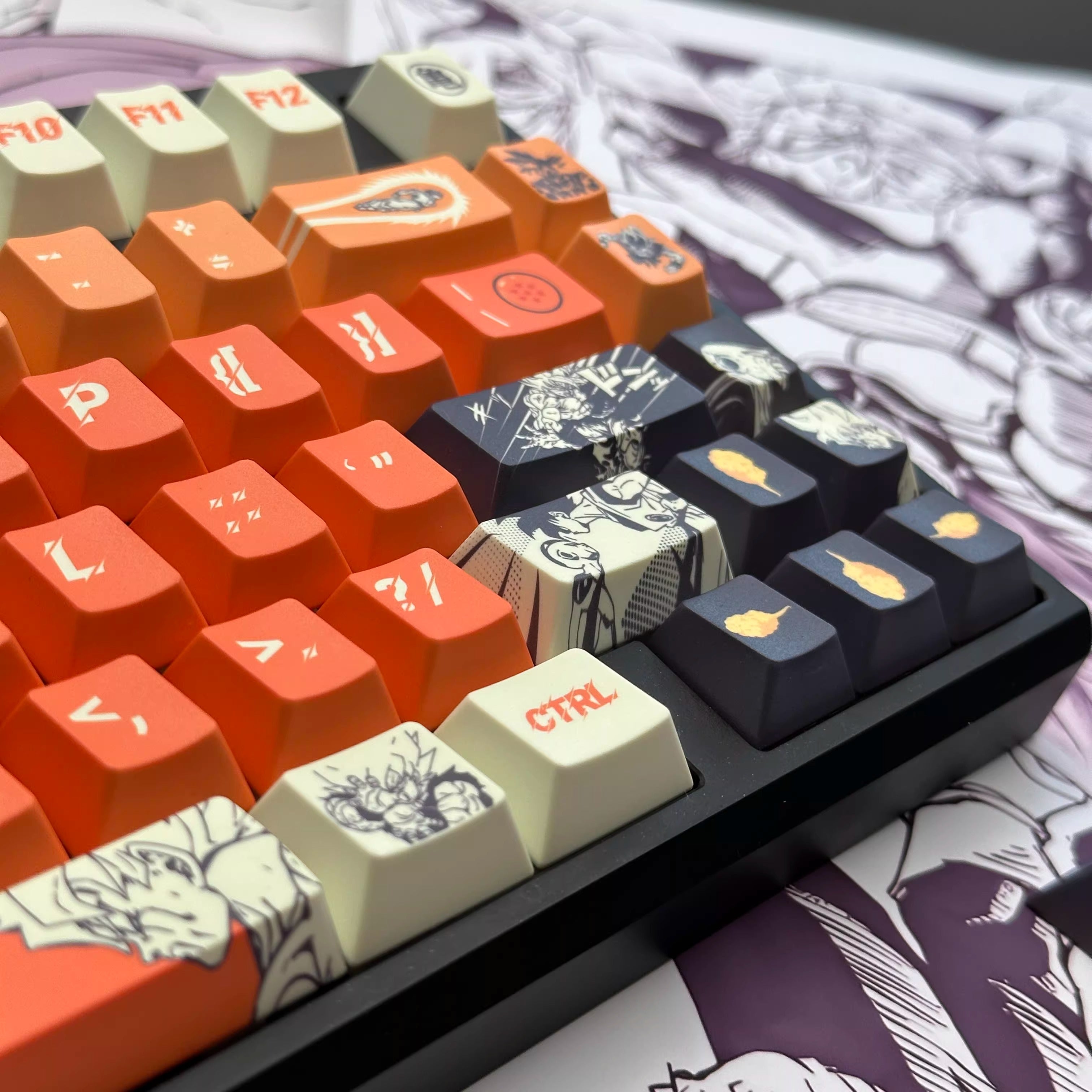 Dragon Ball series, Son Goku/Vegeta IV/Frieza, PBT material personalized keycap set, anime and game cultural and creative decorative keycap set, compatible with 61/64/68/75/84/87/104 mechanical keyboards