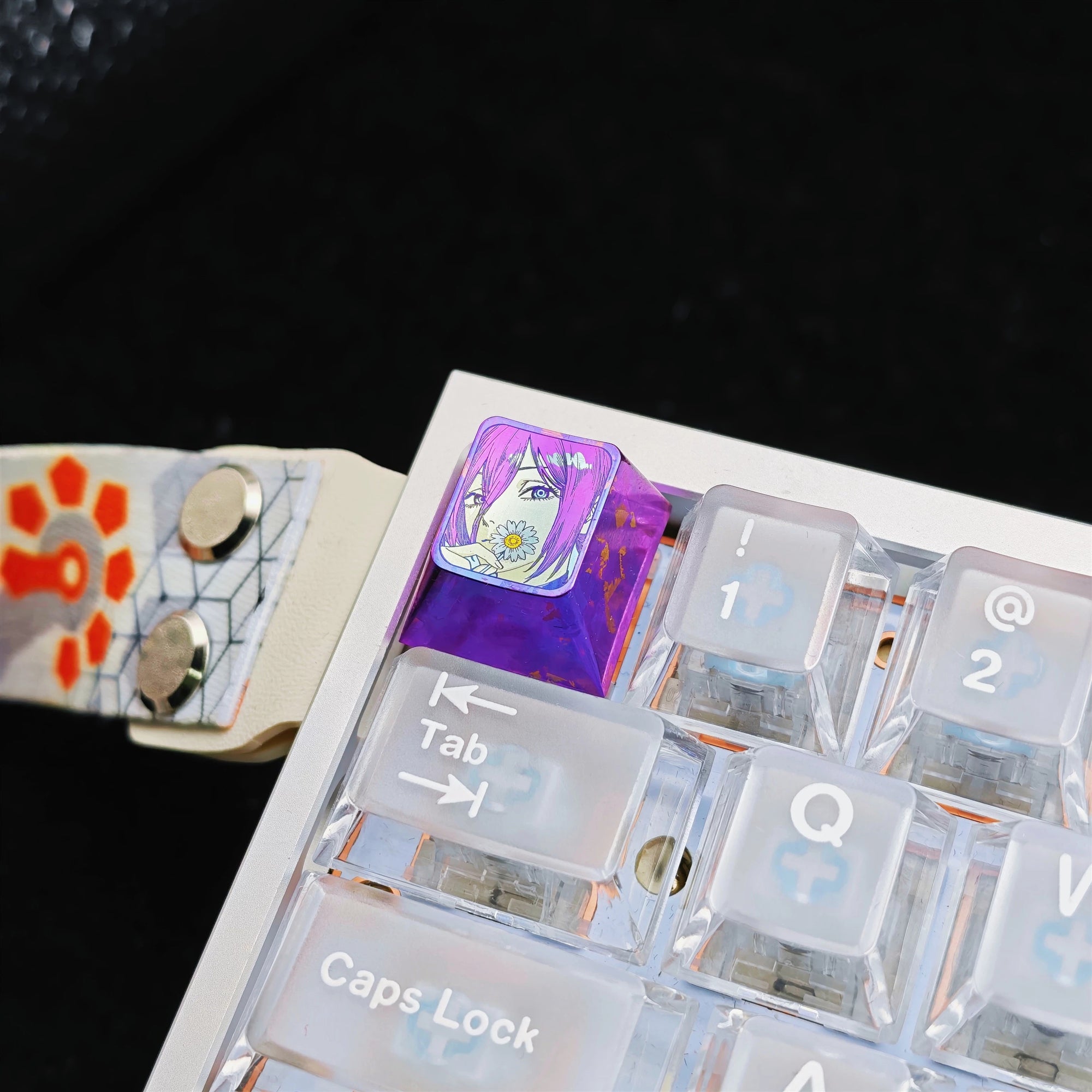 Chainsaw Man, Reze themed design, 1U titanium alloy decorative keycaps, anime, gaming, cultural and creative peripheral products, mechanical keyboards, metal personalized keycaps