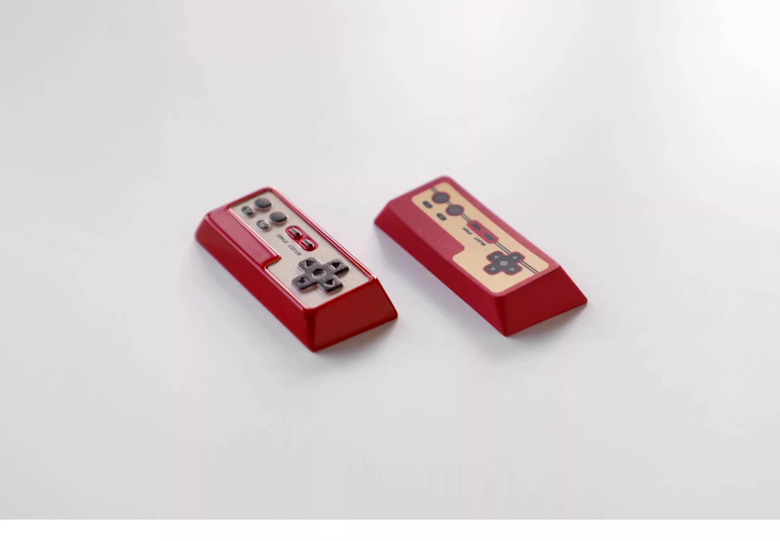 Metal die-cast, 2.25U red and white FC game console controller, mechanical keyboard cap, anodized metal keycap