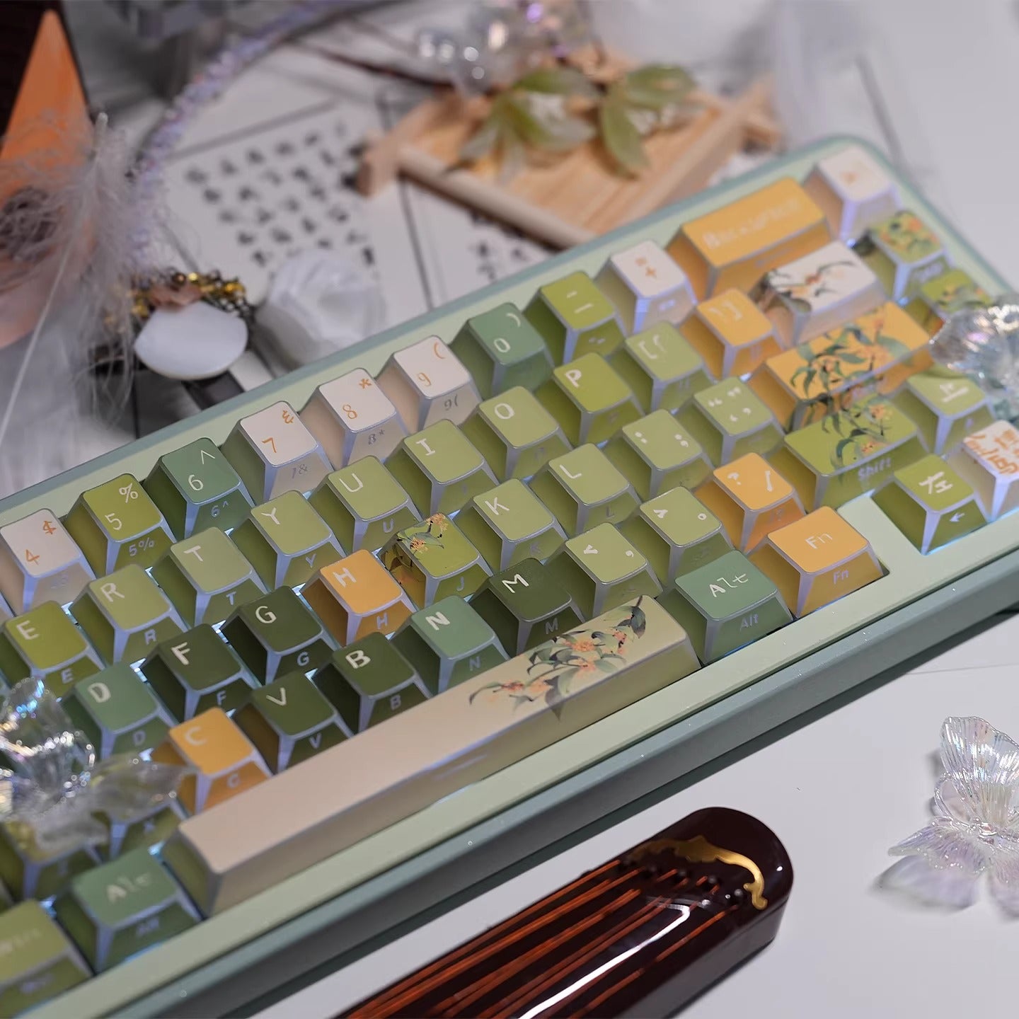 Oolong tea theme, afternoon tea, PBT material, sublimation, Personalized keycap set, original factory height mechanical keyboard decorative keycap set