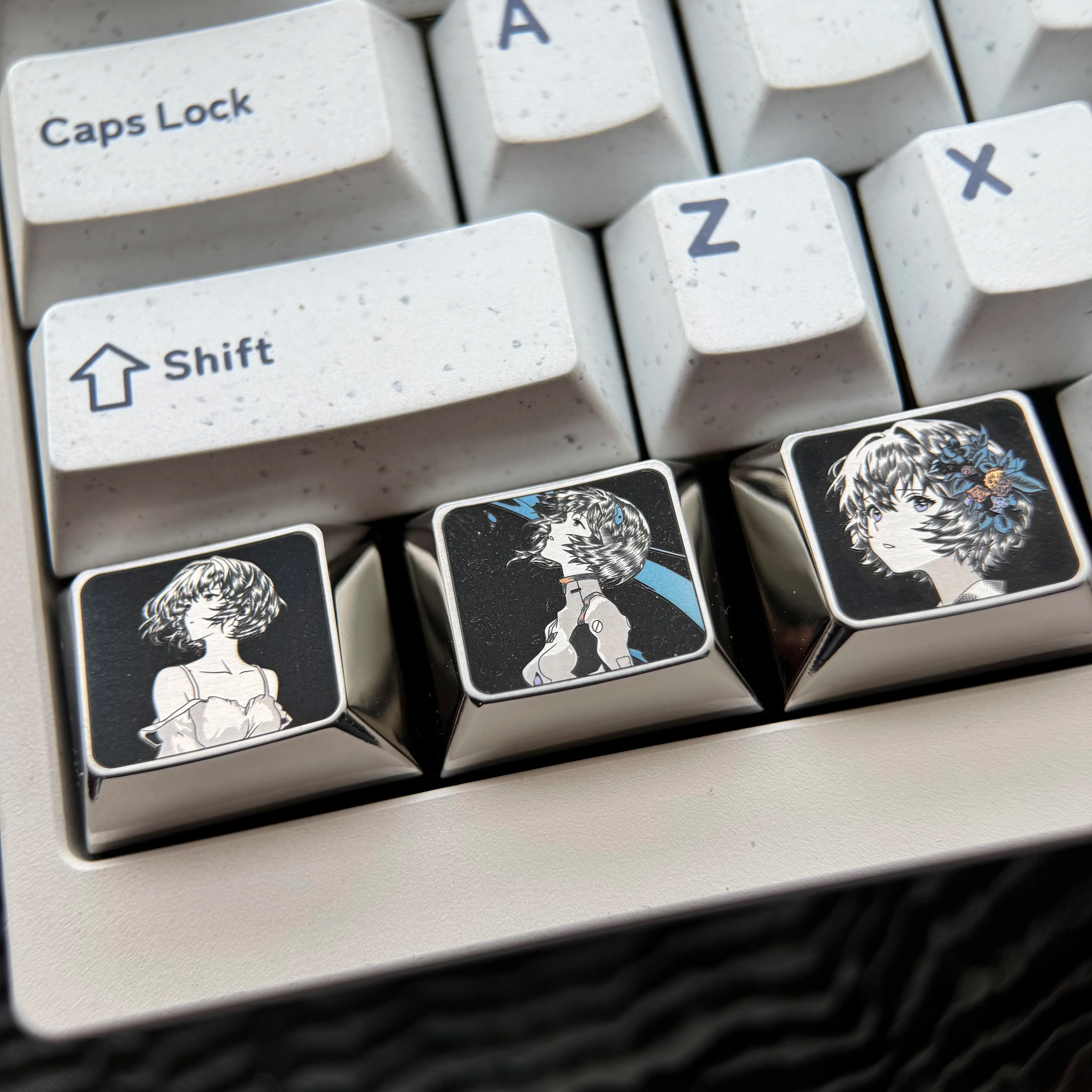 EVA series, Asuka/Ayanami Rei theme, finely carved titanium alloy personalized keycaps, innovative metal decorative keycaps for anime and games