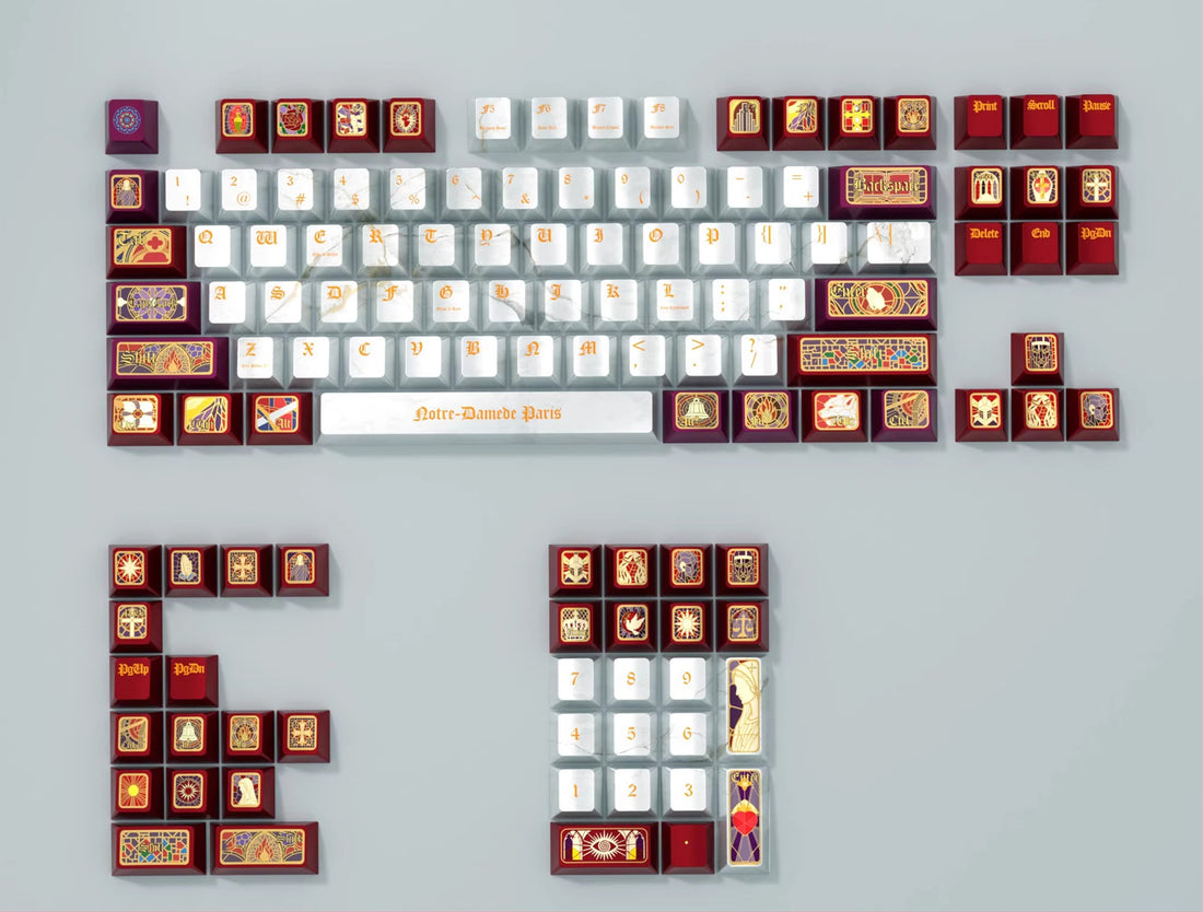 Notre Dame Cathedral theme, PBT material personalized keycap set, church window glass creative cultural decoration keycaps, suitable for 61/64/68/75/84/87/104 key mechanical keyboards