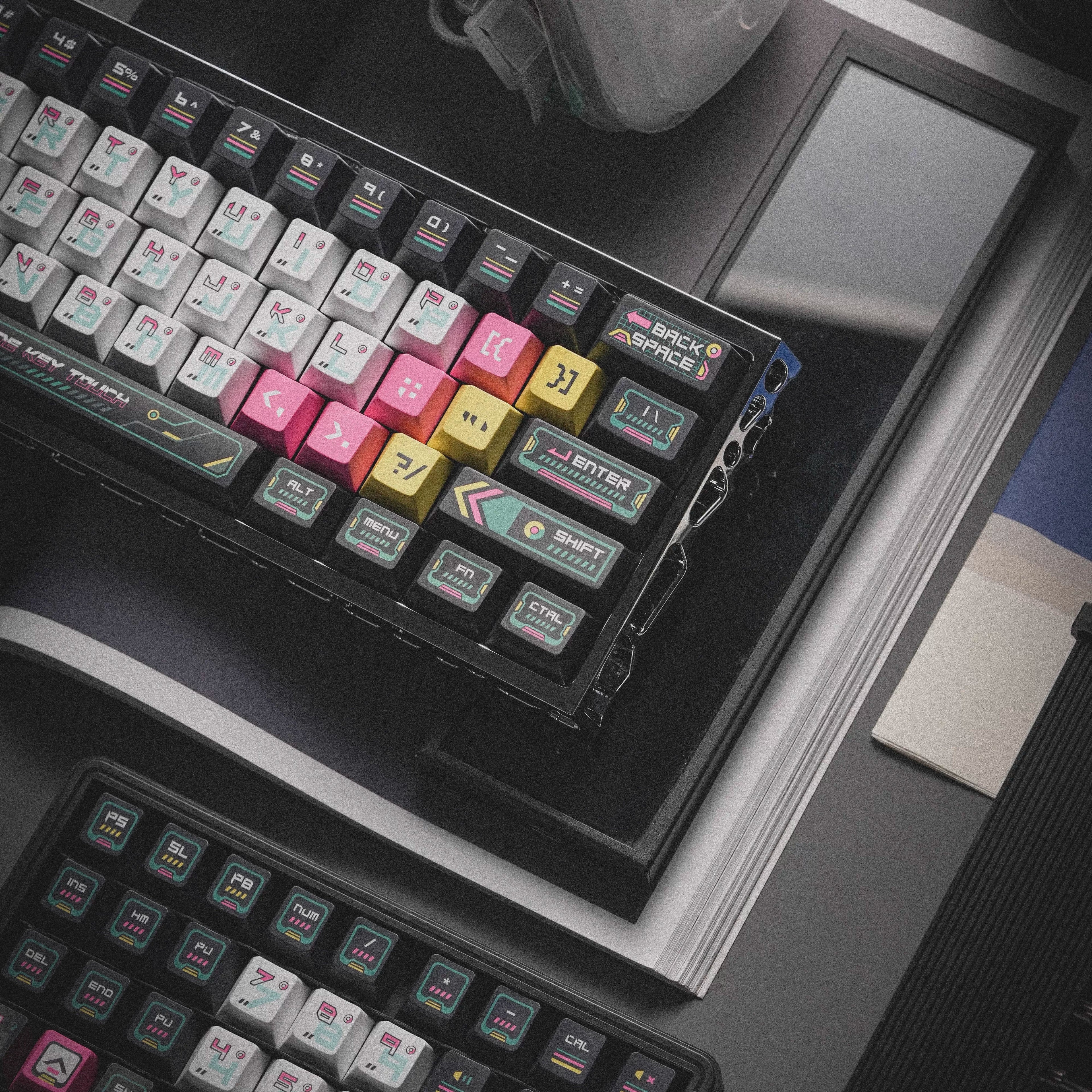 Cyber terminal theme creative design keycap set, original factory height 146 keys, five sided heat sublimation adaptation, mechanical magnetic axis keyboard, customized keycap