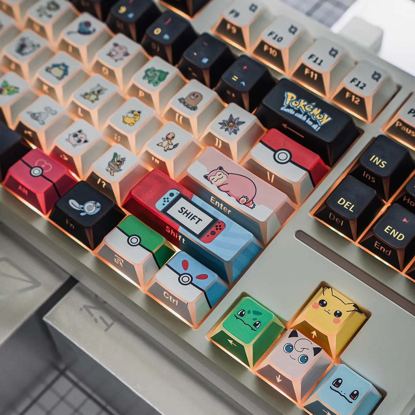 Pok é mon theme design, side engraved translucent characters/folded edges translucent side engraved keycaps, customized magnetic axis mechanical keyboard PBT thermal sublimation original factory highly personalized keycaps set