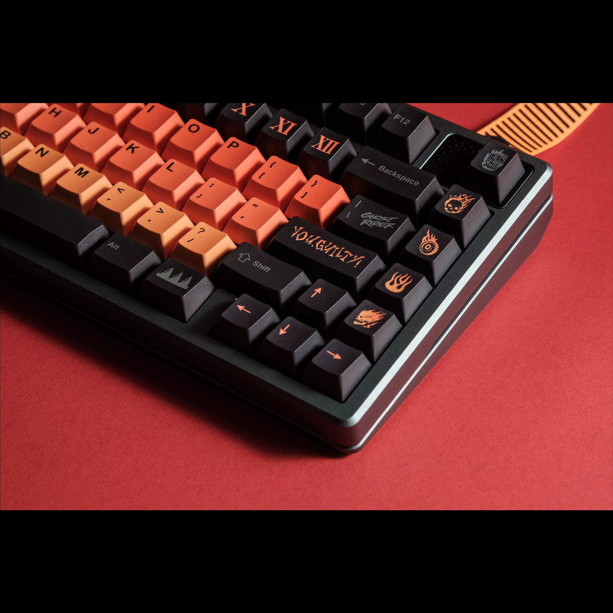 Ghost Rider PBT material creative keycap set, mechanical keyboard decorative keycaps, Anime, games, movies, creative peripherals, artistic keycaps, Compatible with 61/64/68/75/84/87/104 key mechanical keyboard keycap set