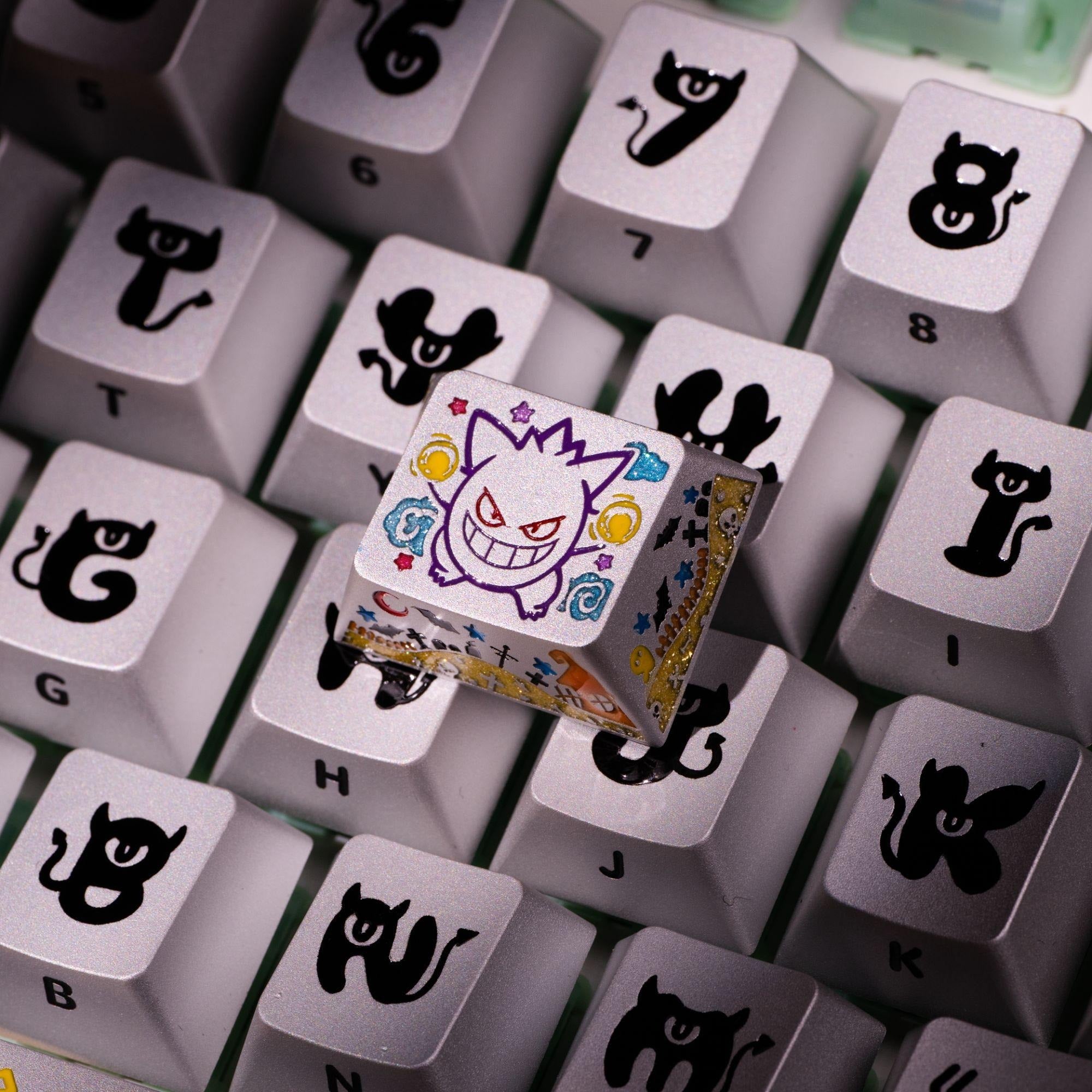 Pok é mon series, Gangar themed design, 17 key set, keycaps made of aluminum alloy material CNC integrated precision machining personalized keycaps, mechanical keyboard decorative keycaps