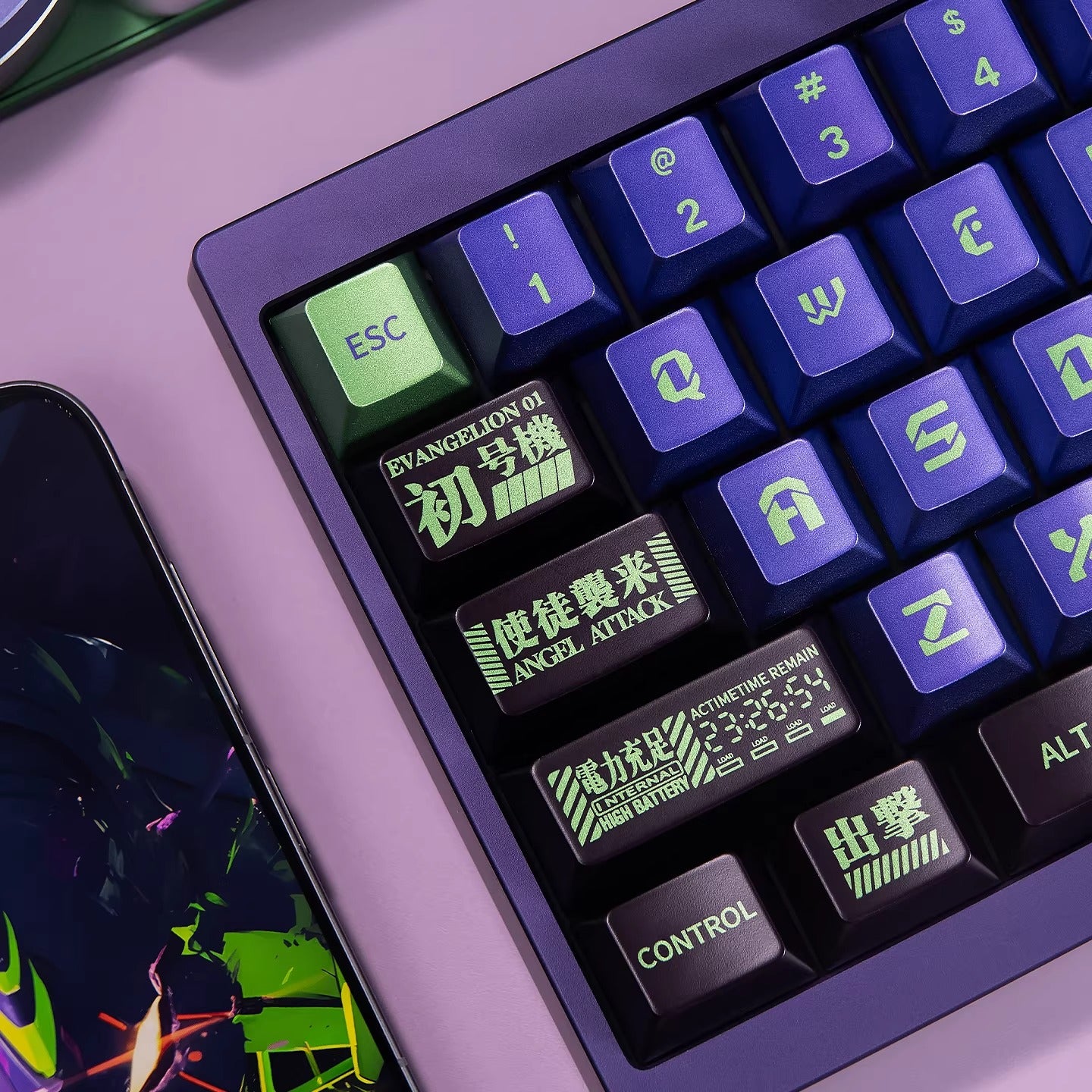 EVA series, mecha themed design, PBT metallic paint material personalized keycap set, anime and game creative design decoration set keycaps