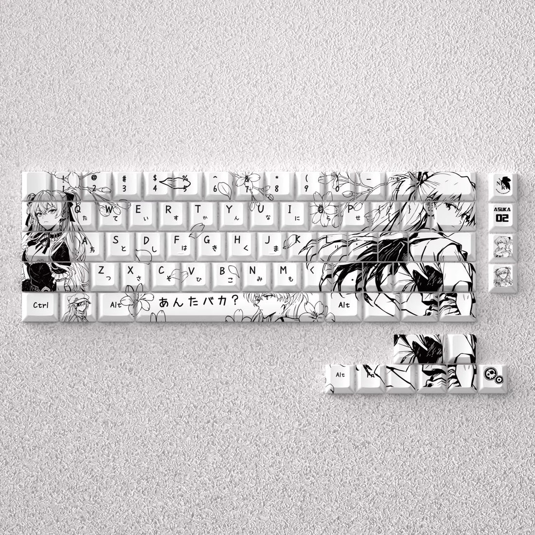 EVA series, Asuka theme, original high PBT material compatible with MX switch mechanical keyboard, anime game theme set keycaps, mechanical keyboard replacement keycap set