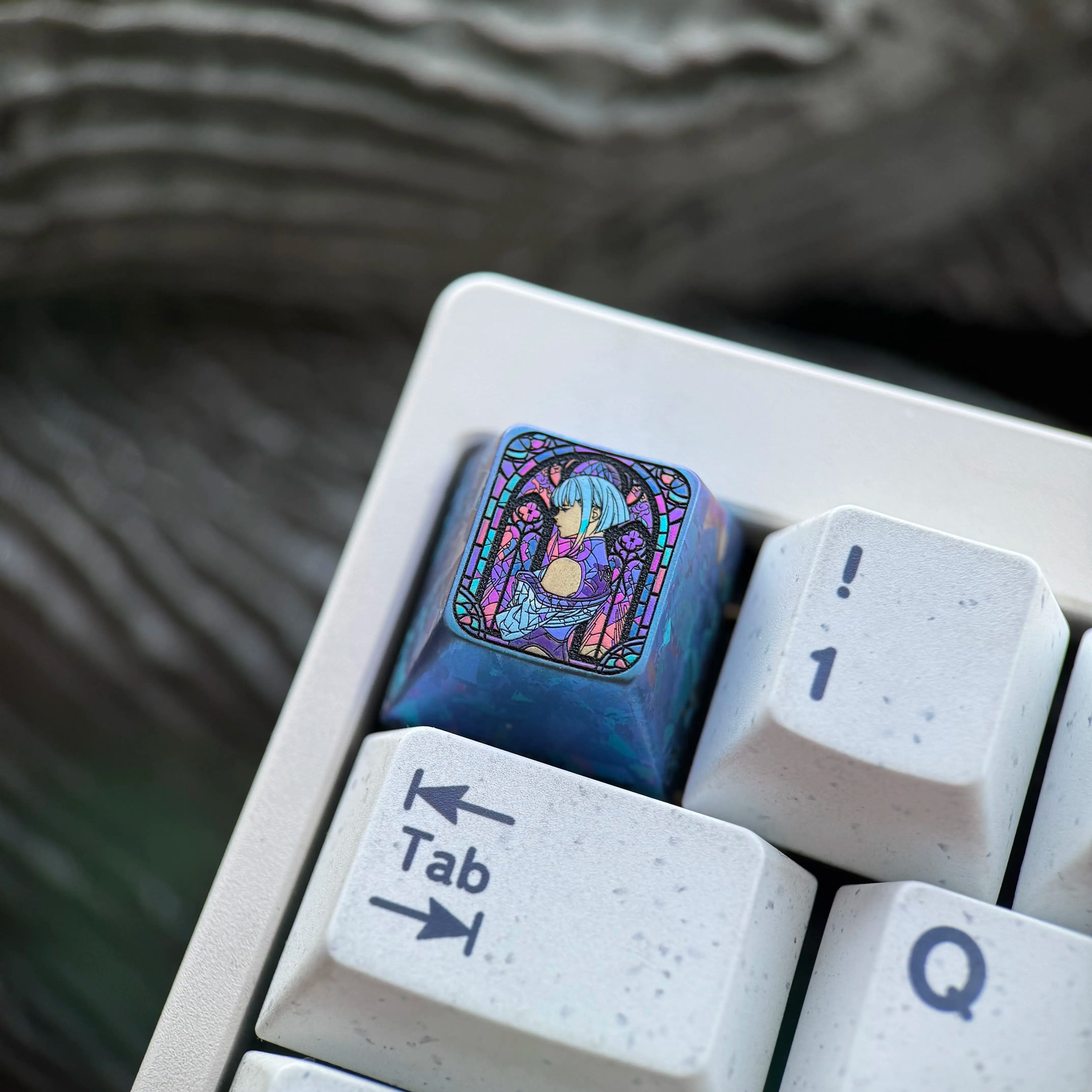 Cyberpunk, Lucyna Kushinada glass floral style 1U titanium alloy personalized keycaps, anime and game creative peripheral mechanical keyboard decoration keycaps