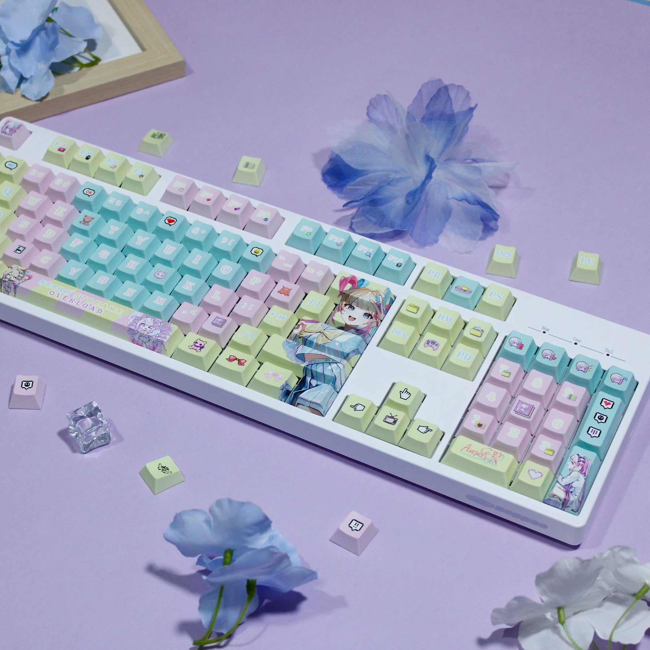 NEEDY GIRL OVERDOSE series, Rain theme, PBT material personalized keycap set, anime keycap culture peripheral mechanical keyboard decoration keycaps, Compatible with 61/64/68/75/84/87/104 key mechanical keyboard keycap set