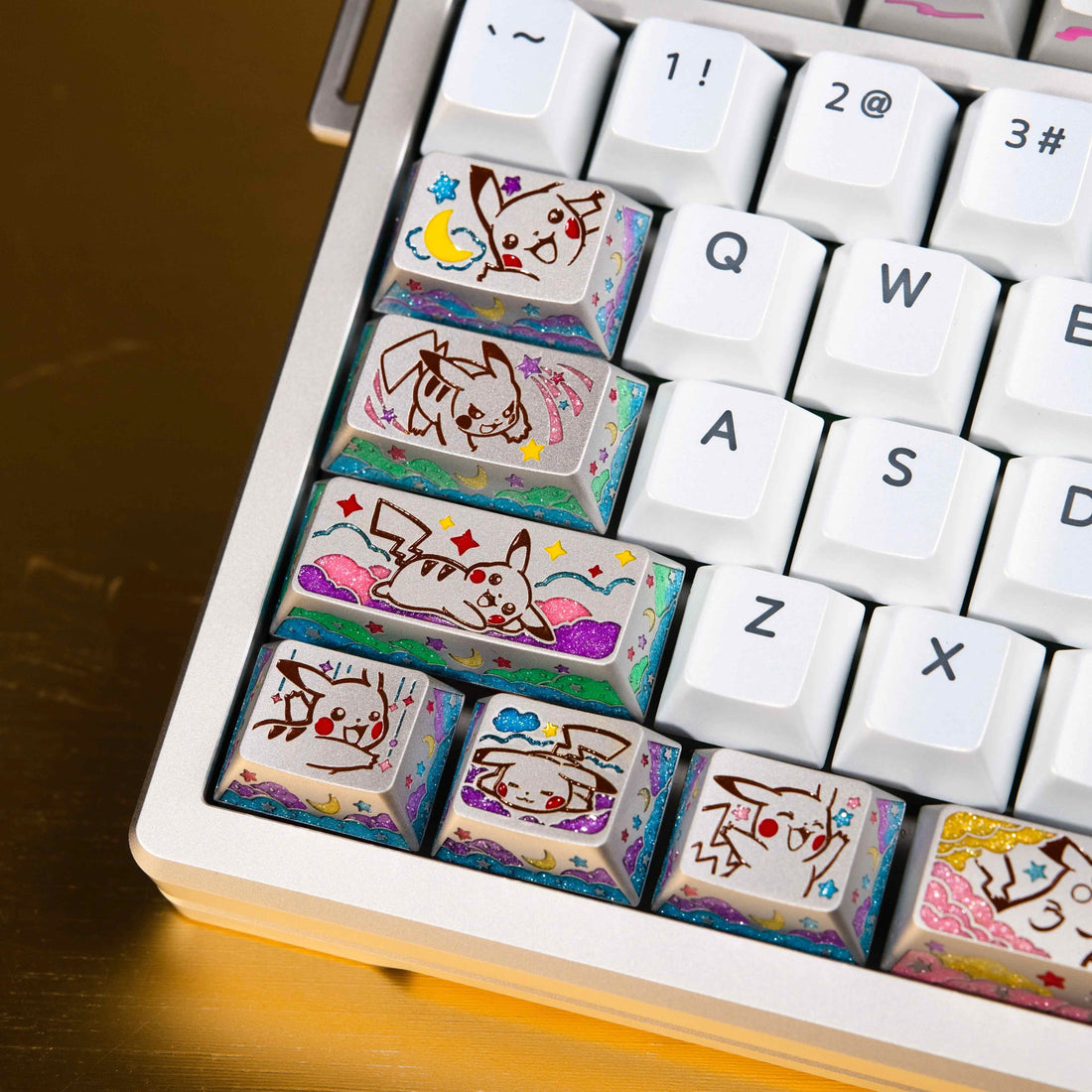 Pok é mon series, Pikachu themed design, keycaps made of aluminum alloy material CNC integrated precision machining personalized keycaps, mechanical keyboard decorative keycaps