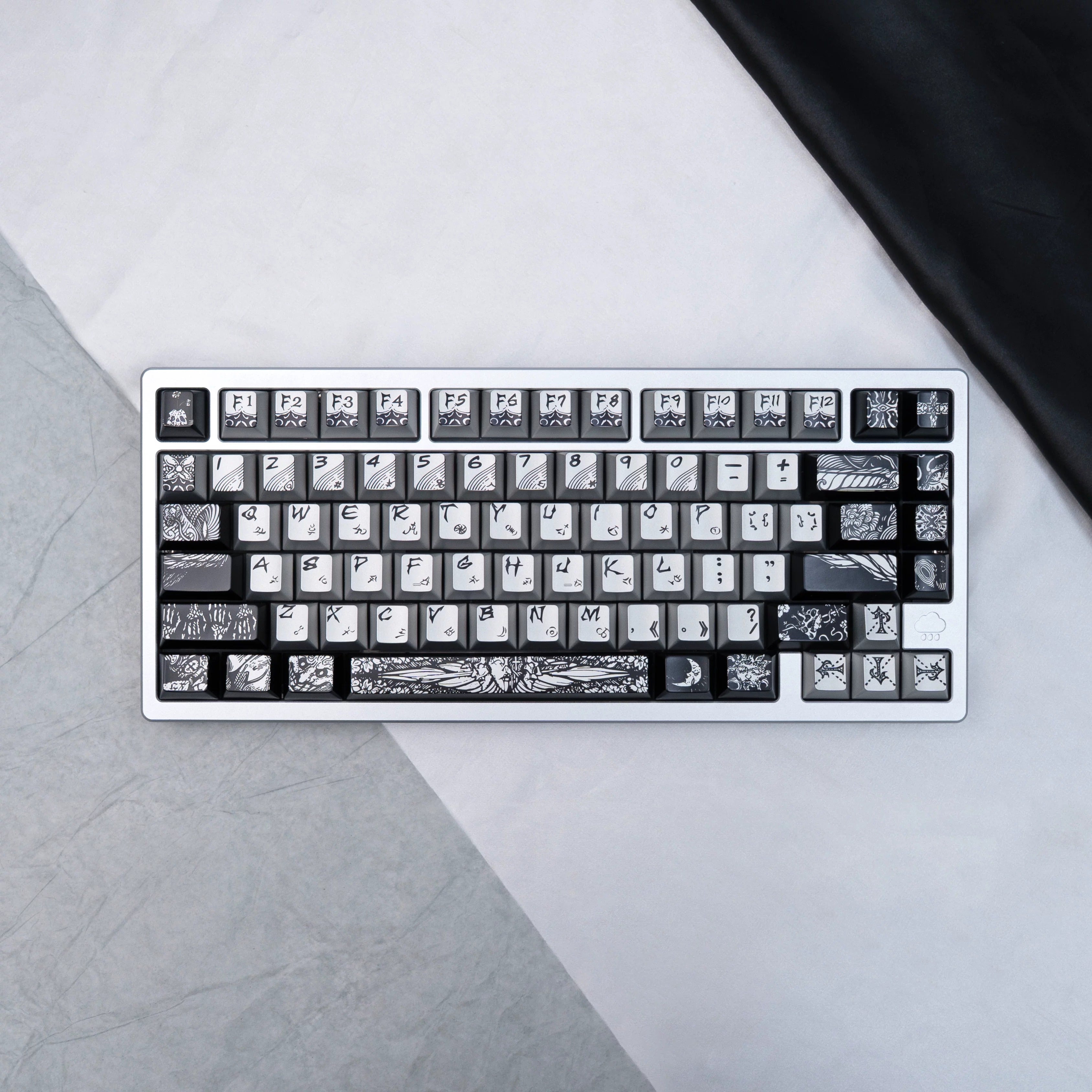 Fallen angel themed design, metallic matte texture PBT material personalized keycap set, cultural creative decoration keycap set, compatible with 61/64/68/75/84/87/104 mechanical keyboard