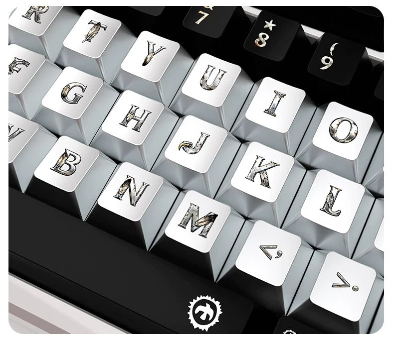 Feather inspired theme design, metallic paint texture, PBT material personalized keycap set, creative decorative keycap set, compatible with 61/64/68/75/84/87/104 mechanical keyboard replacement keycap