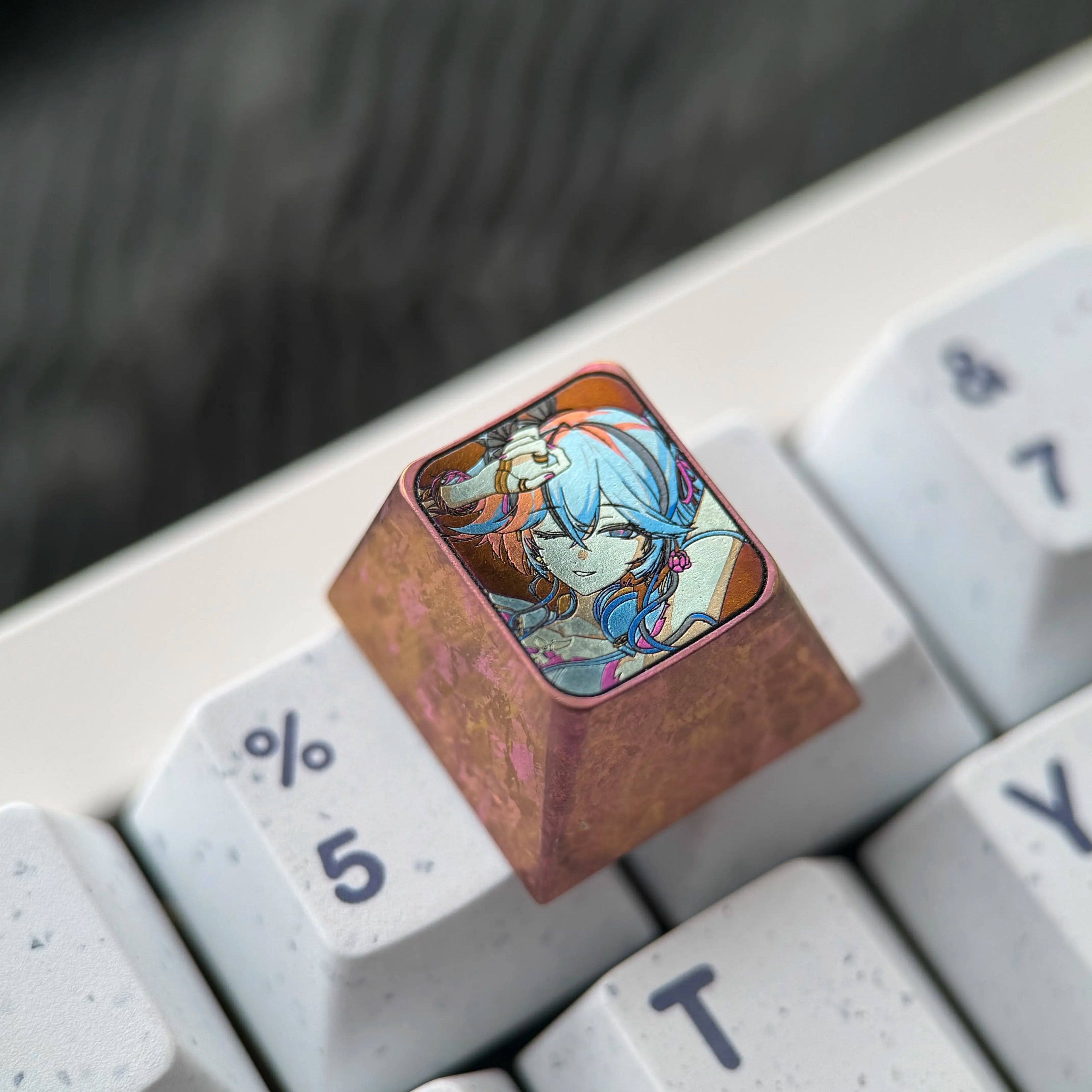 Wuthering Waves series, Camellya theme, 1U titanium alloy creative keycaps, personalized gaming keycaps, mechanical keyboards, metal decorative keycaps