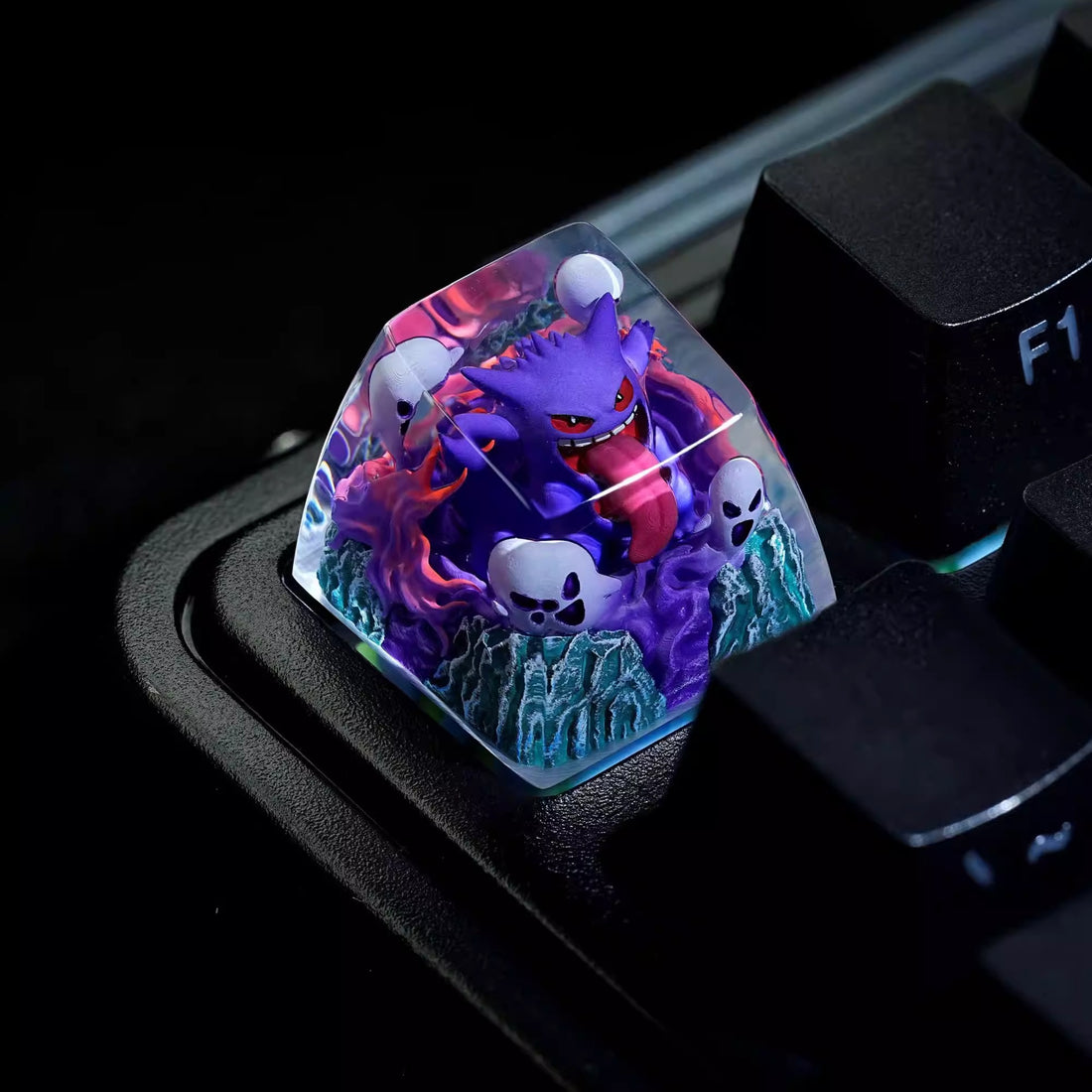 Gengar crystal resin personalized keycaps, anime and game culture creative decorative keycaps, mechanical keyboard creative art keycaps