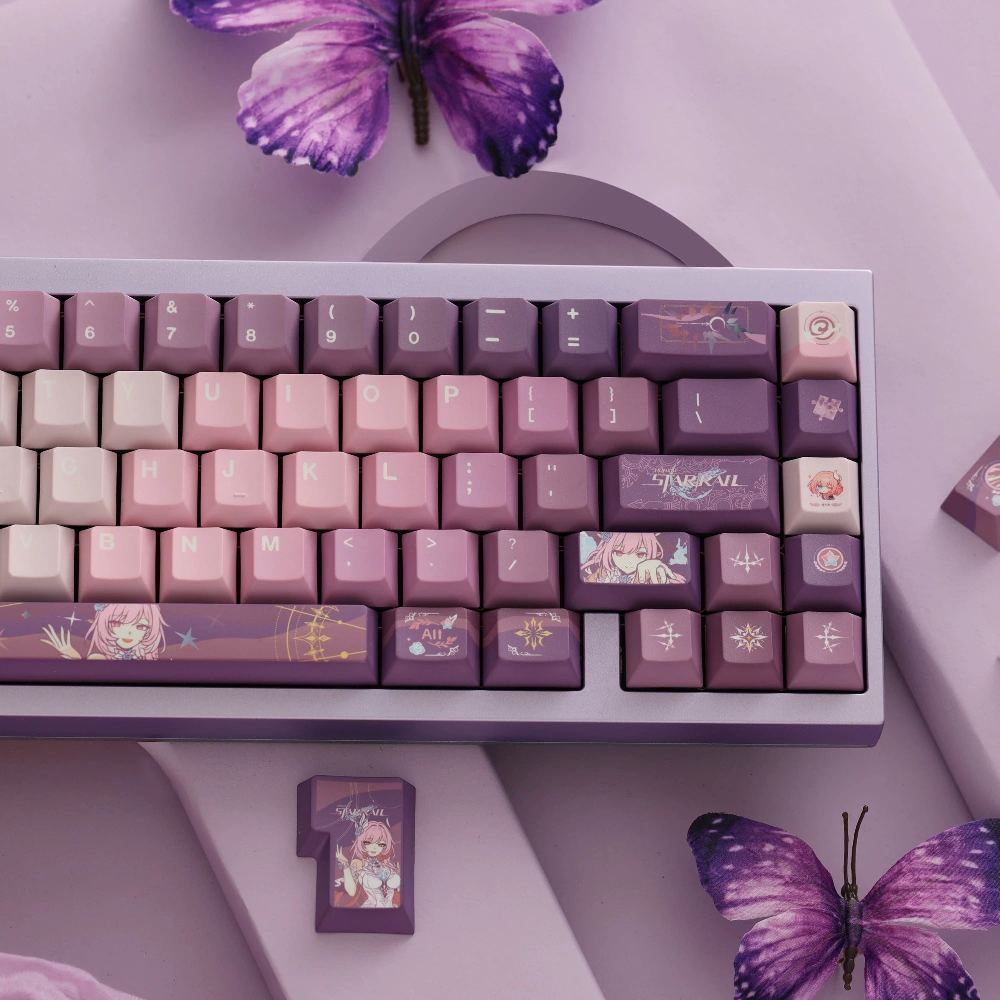 Honkai: Star Rail series, Cyrene theme, original high PBT material keycaps, full five sided thermal sublimation process mechanical keyboard custom set keycaps