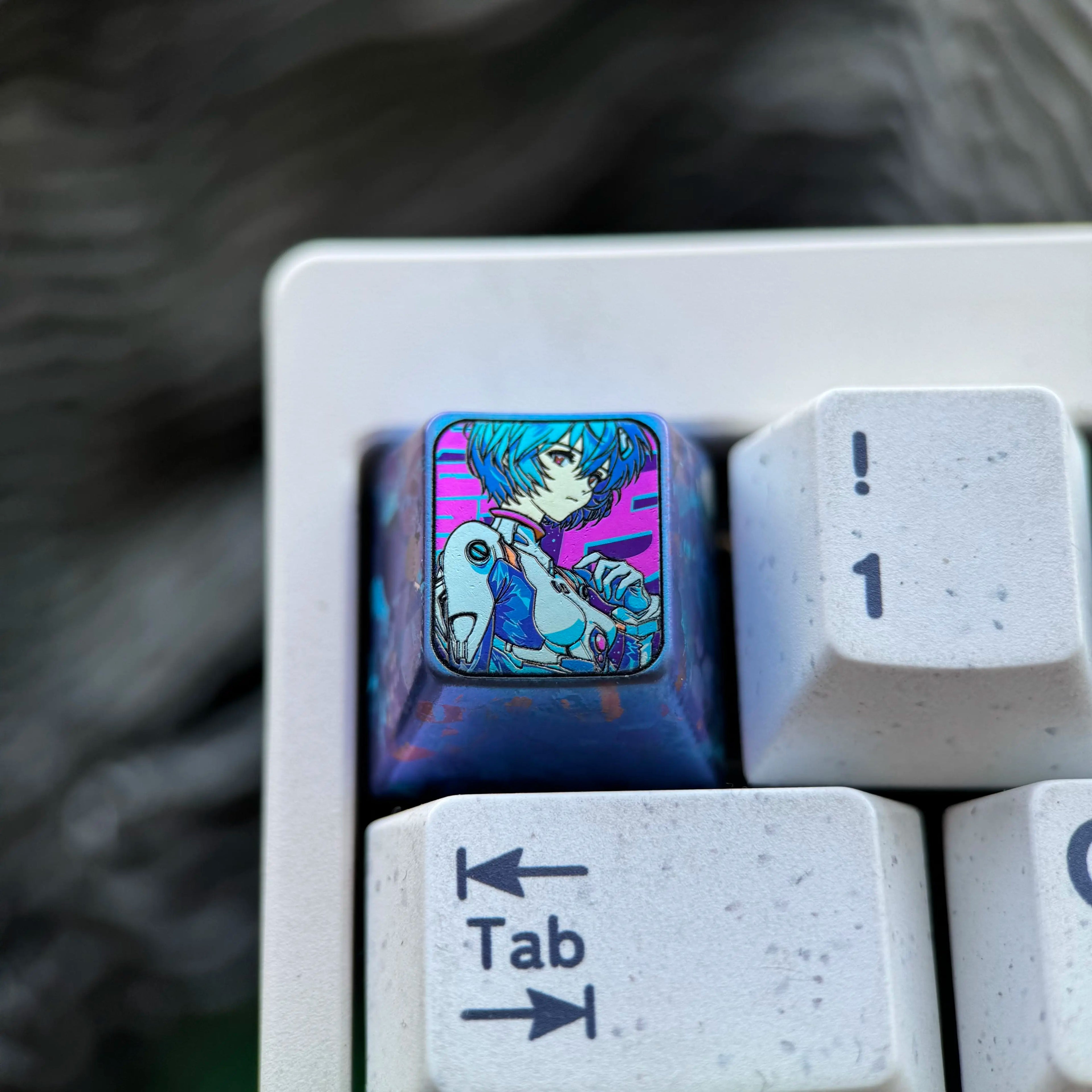EVA series, Ayanami Rei theme, 5 styles of 1U titanium alloy personalized keycaps, optional height, can be freely combined, metal decorative keycaps, mechanical keyboard, artistic and creative keycaps