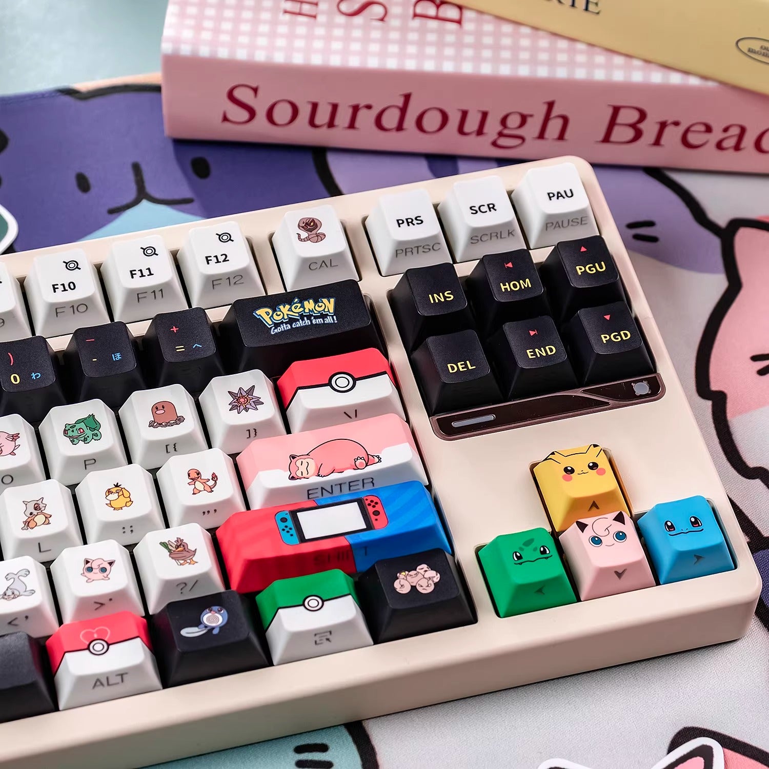Pok é mon theme design, side engraved translucent characters/folded edges translucent side engraved keycaps, customized magnetic axis mechanical keyboard PBT thermal sublimation original factory highly personalized keycaps set
