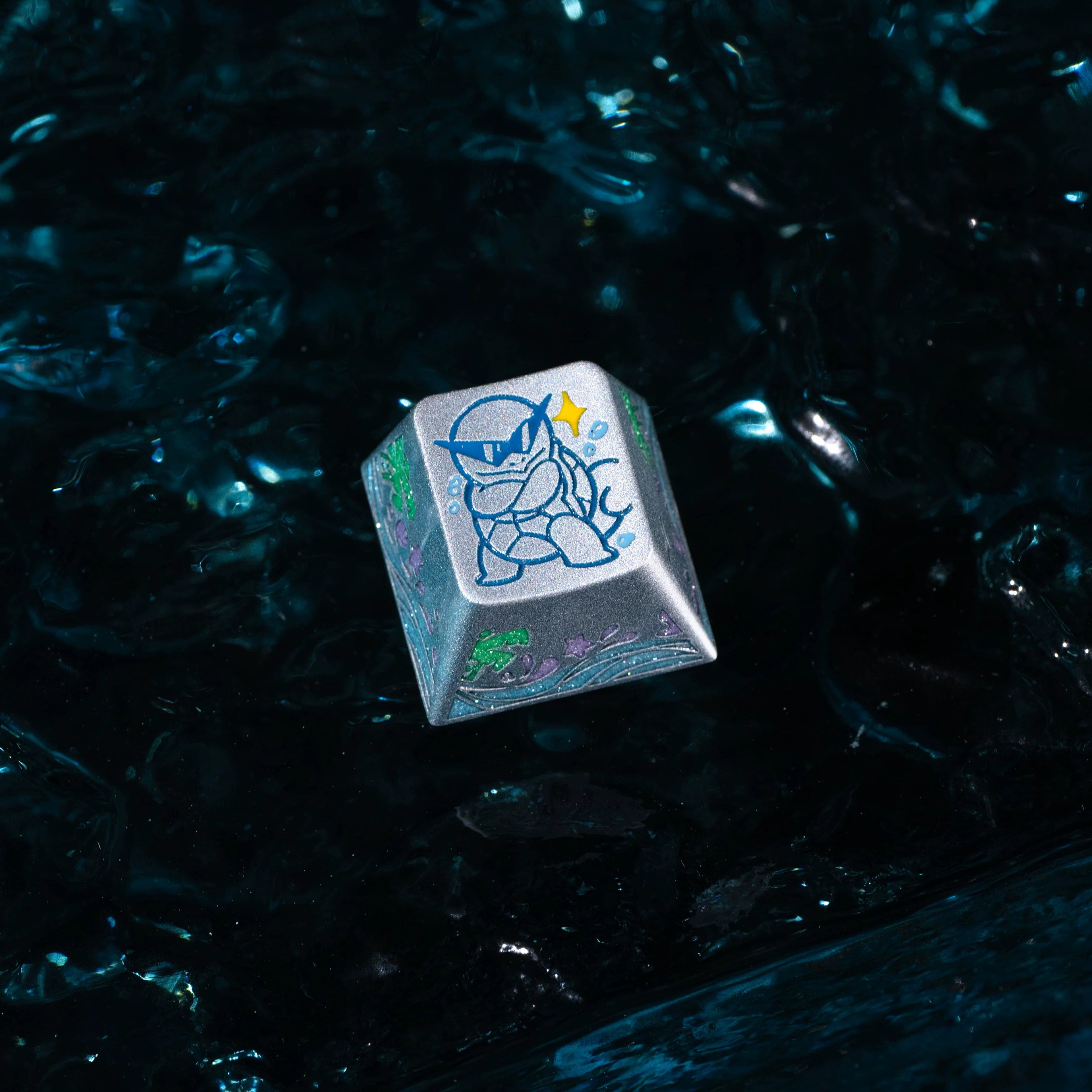 Squirtle Theme, Aluminum Alloy CNC Metal Anode Personalized Keycaps, Enamel Colored Colorful Art Keycaps, Mechanical Keyboard Anime Cartoon Decorative Keycaps