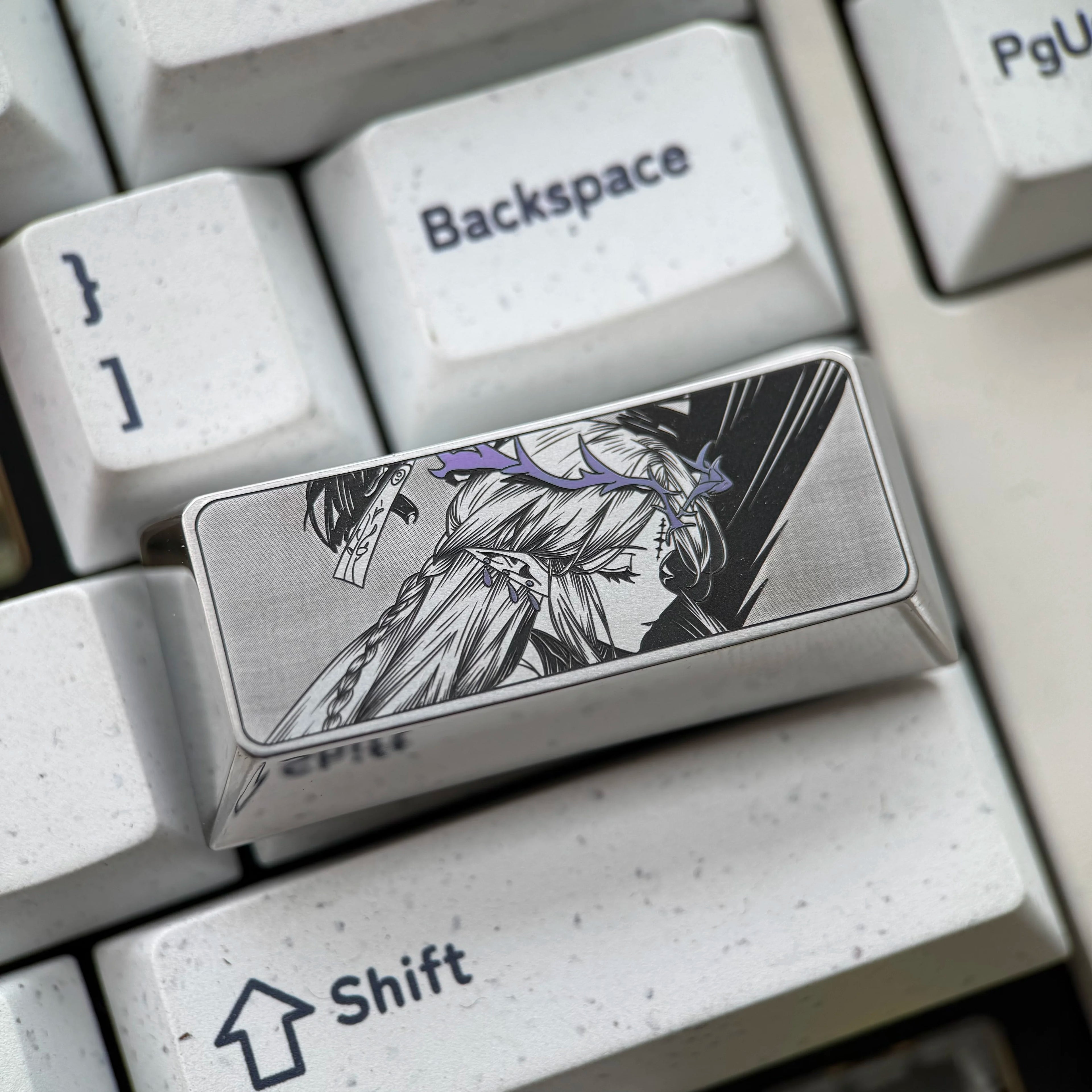 Wuthering Waves, Cartethyia, 2.25U titanium alloy precision carved personalized keycaps, anime and game culture creative mechanical keyboard art decorative keycaps