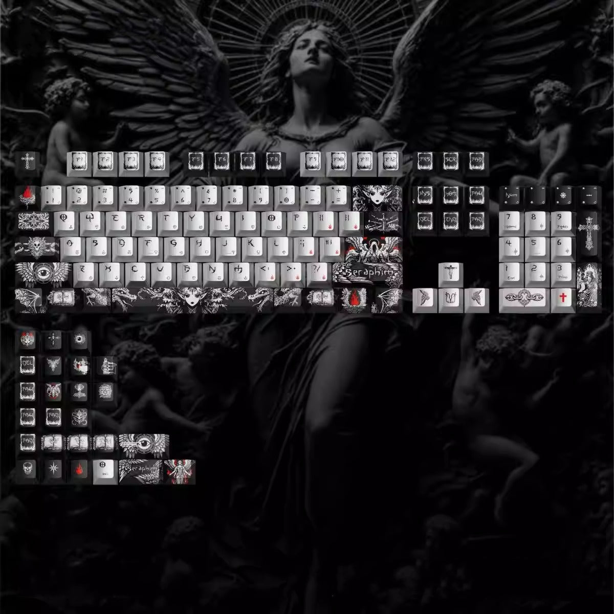 Fallen Angel Theme Design Keycap Metal Paint Pearl Paint Craftsmanship PBT Material Original Factory High Heat Sublimation Craftsmanship High Beauty Customization Personalized Keycap Set